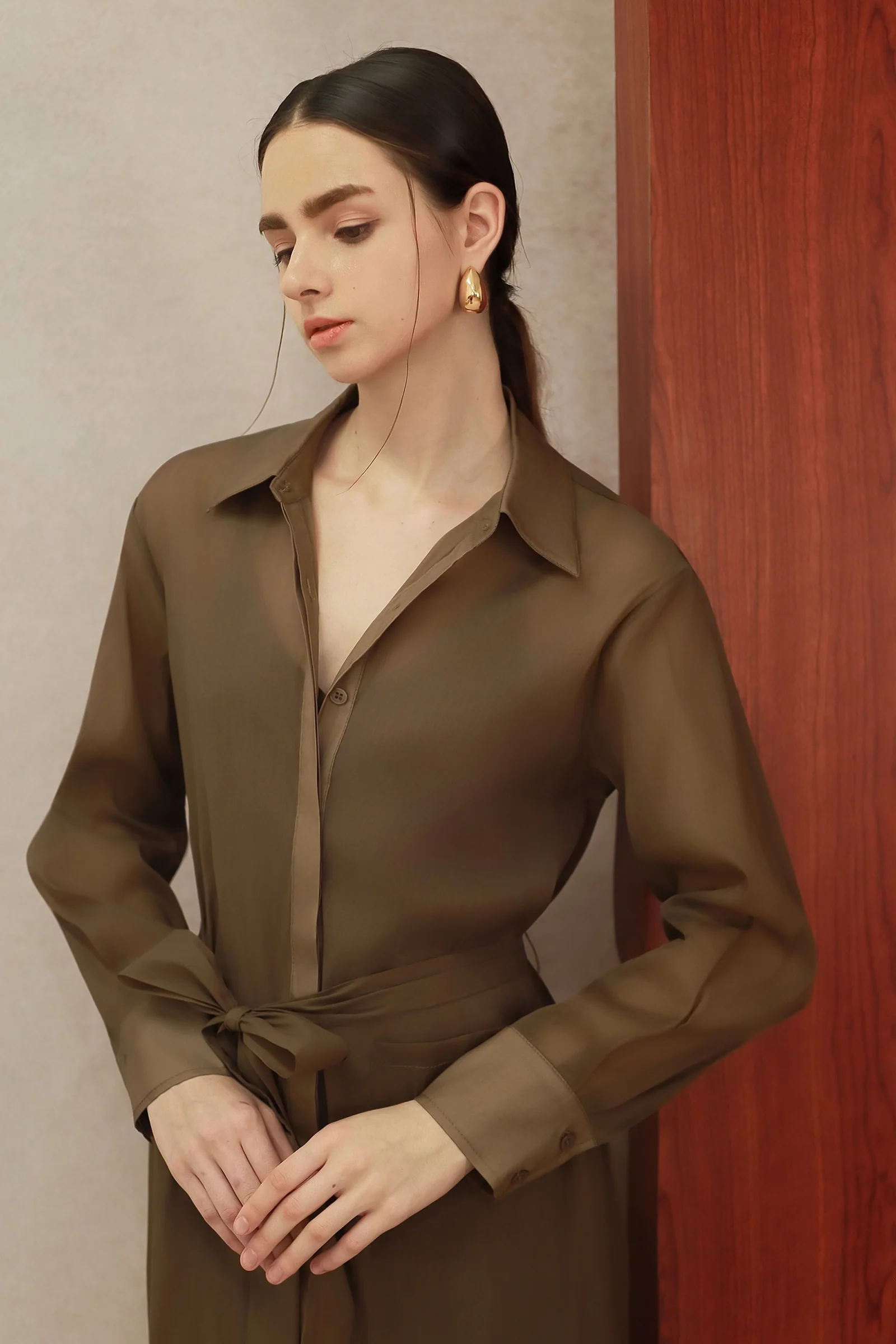 Seren Silk Shirtdress (Mocha) - Image 2