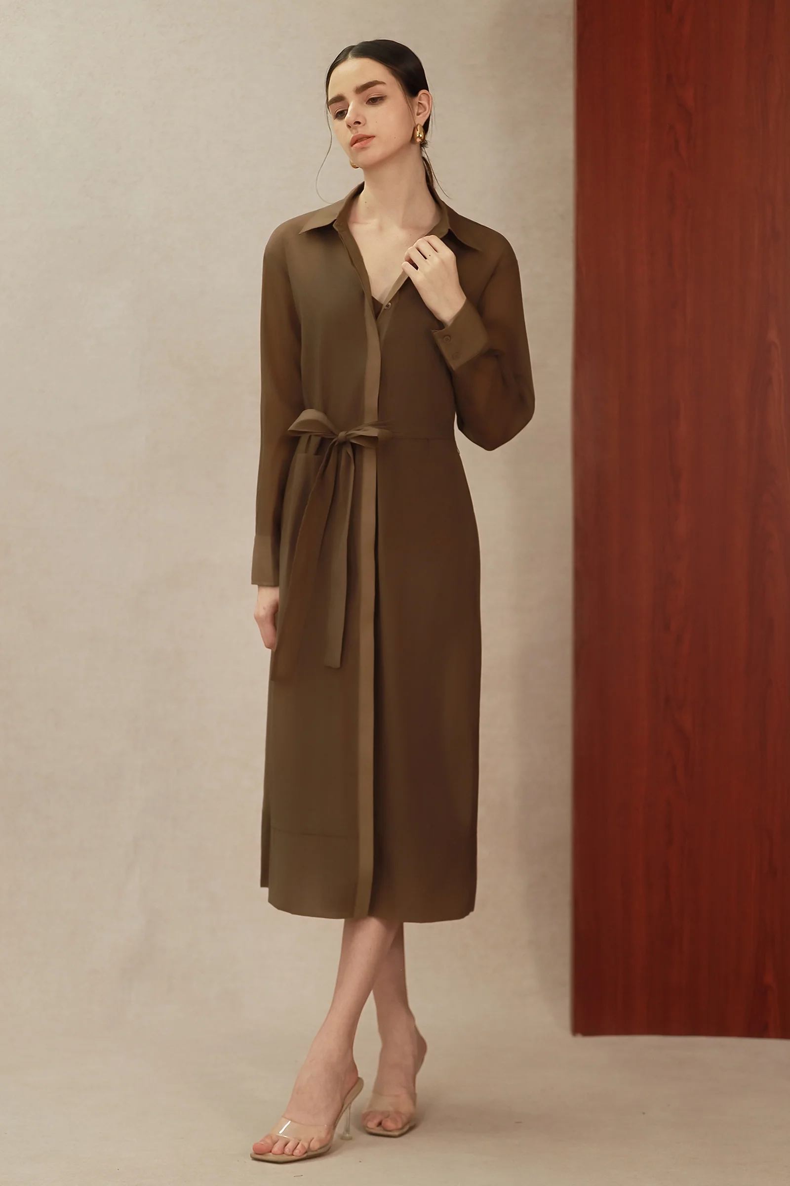 Seren Silk Shirtdress (Mocha) - Image 3