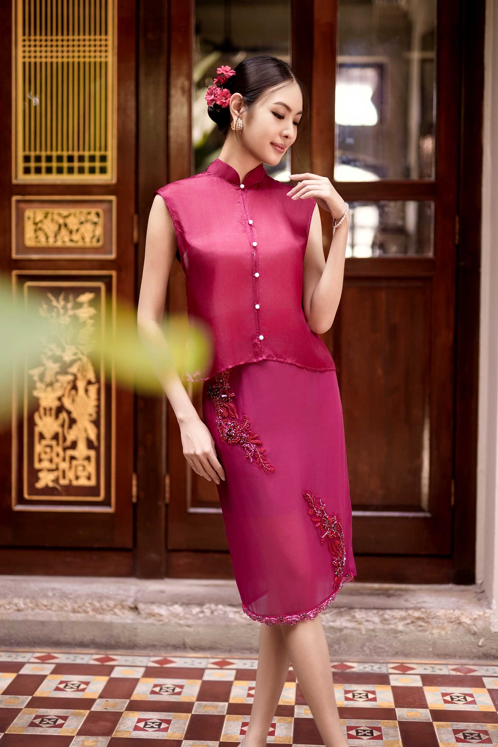 Soralis Silk Qipao Top (Ruby Red) - Image 10