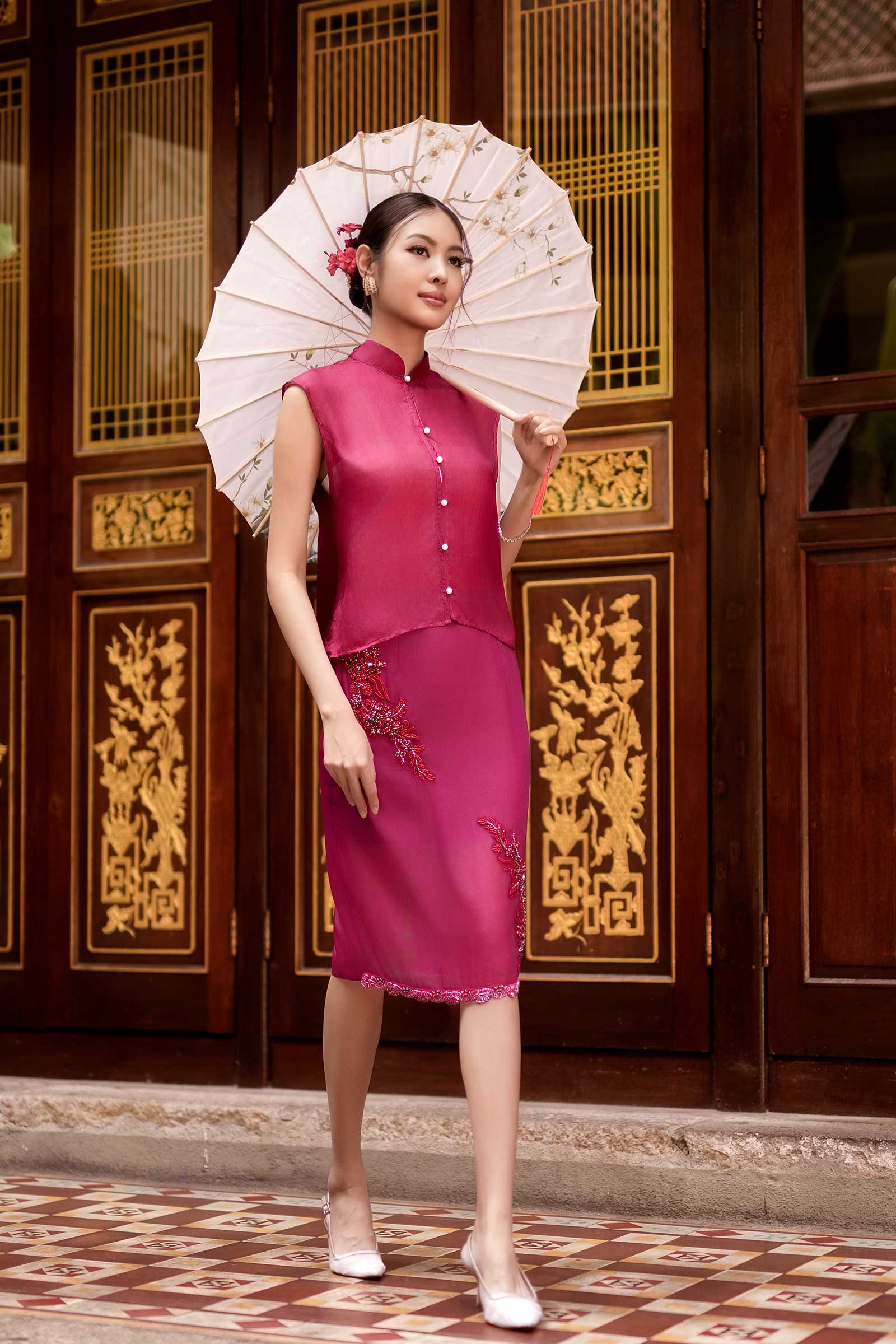 Soralis Silk Qipao Top (Ruby Red) - Image 3