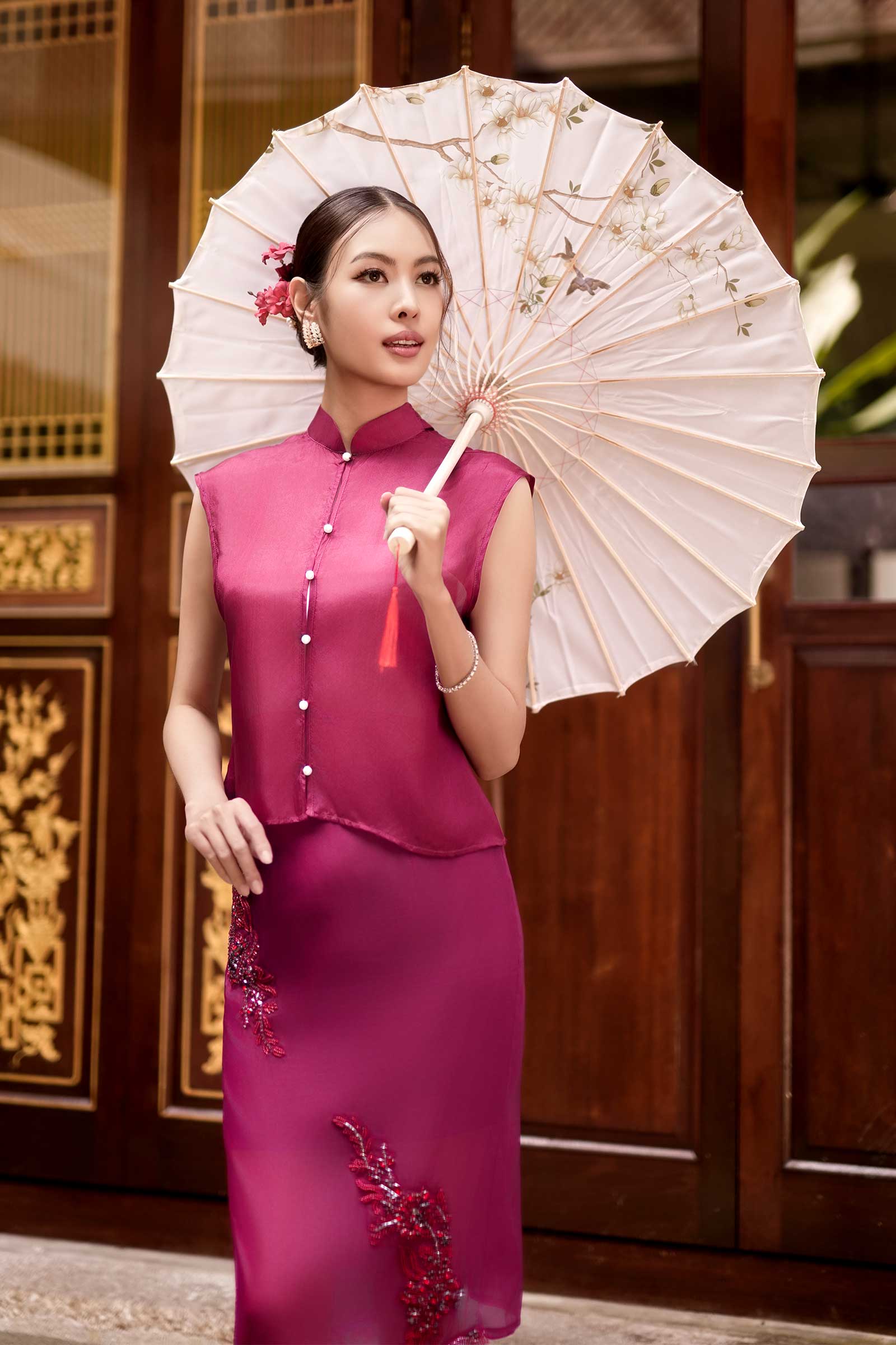 Soralis Silk Qipao Top (Ruby Red) - Image 6