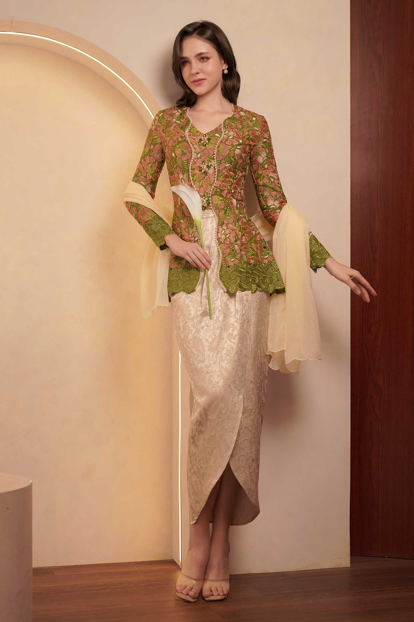 Olive Heirloom Modern Kebaya Set (Sage) - Image 8