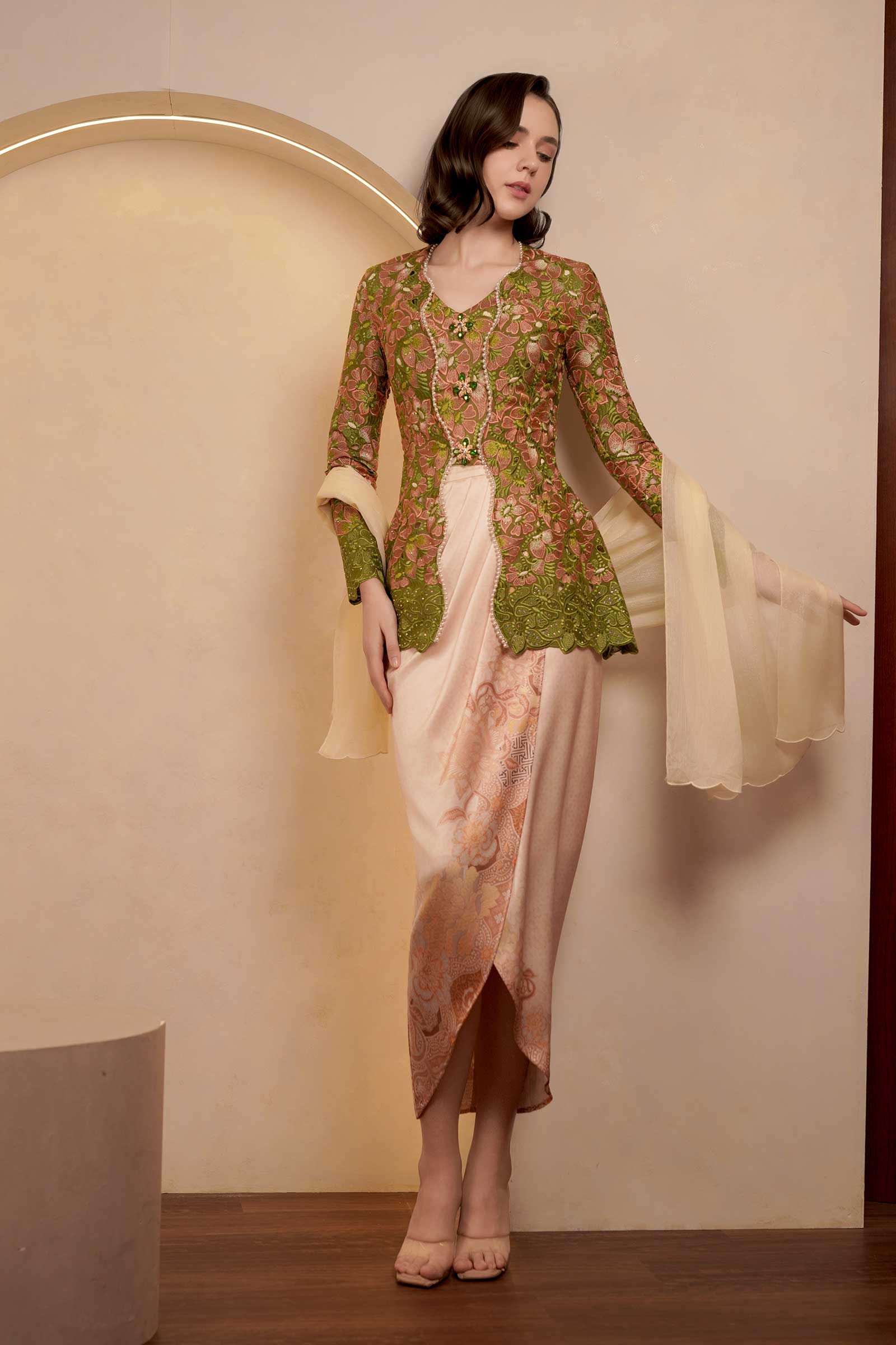 Olive Heirloom Heritage Kebaya Set (Green) - Image 3