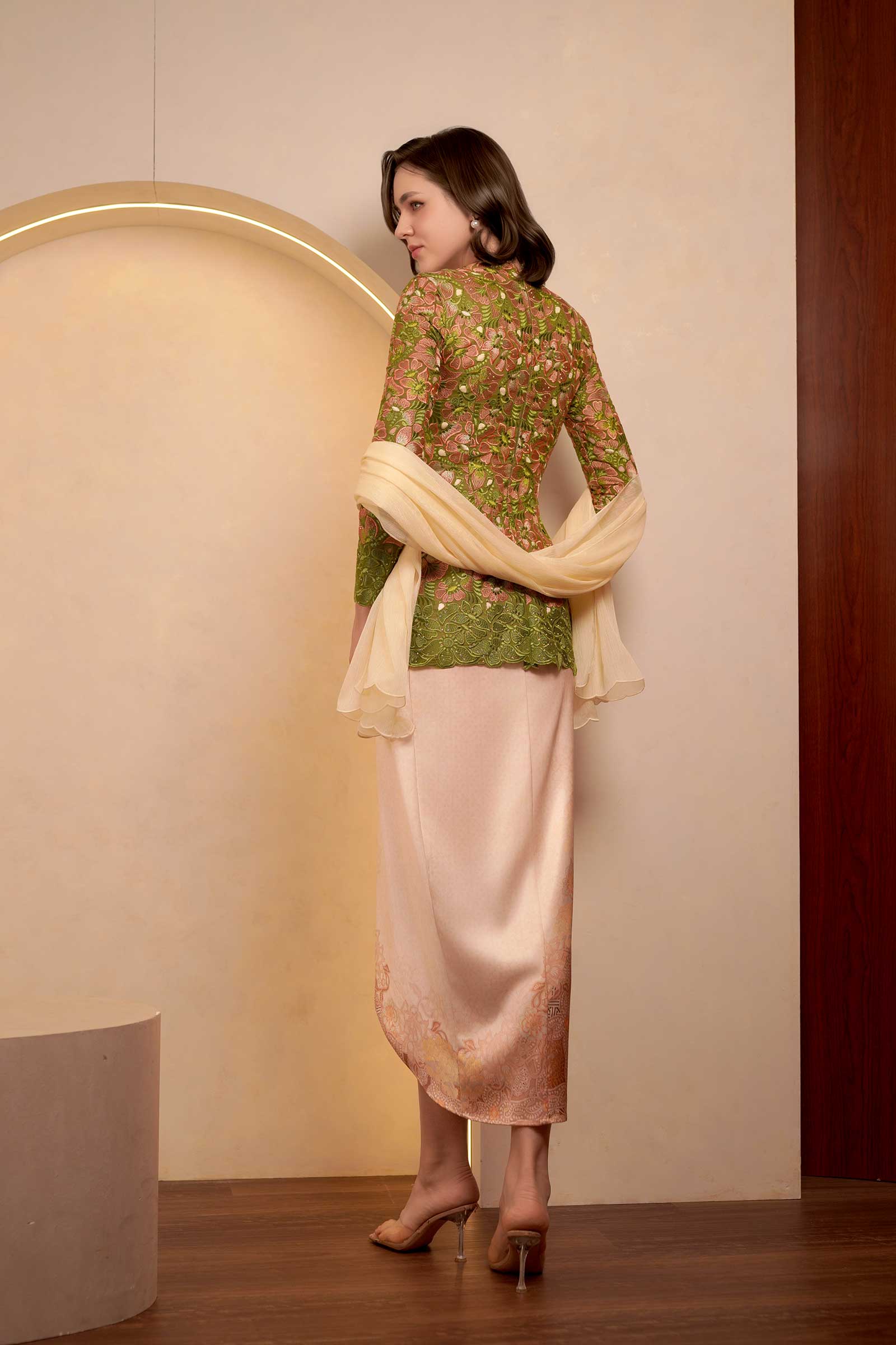 Olive Heirloom Heritage Kebaya Set (Green) - Image 4