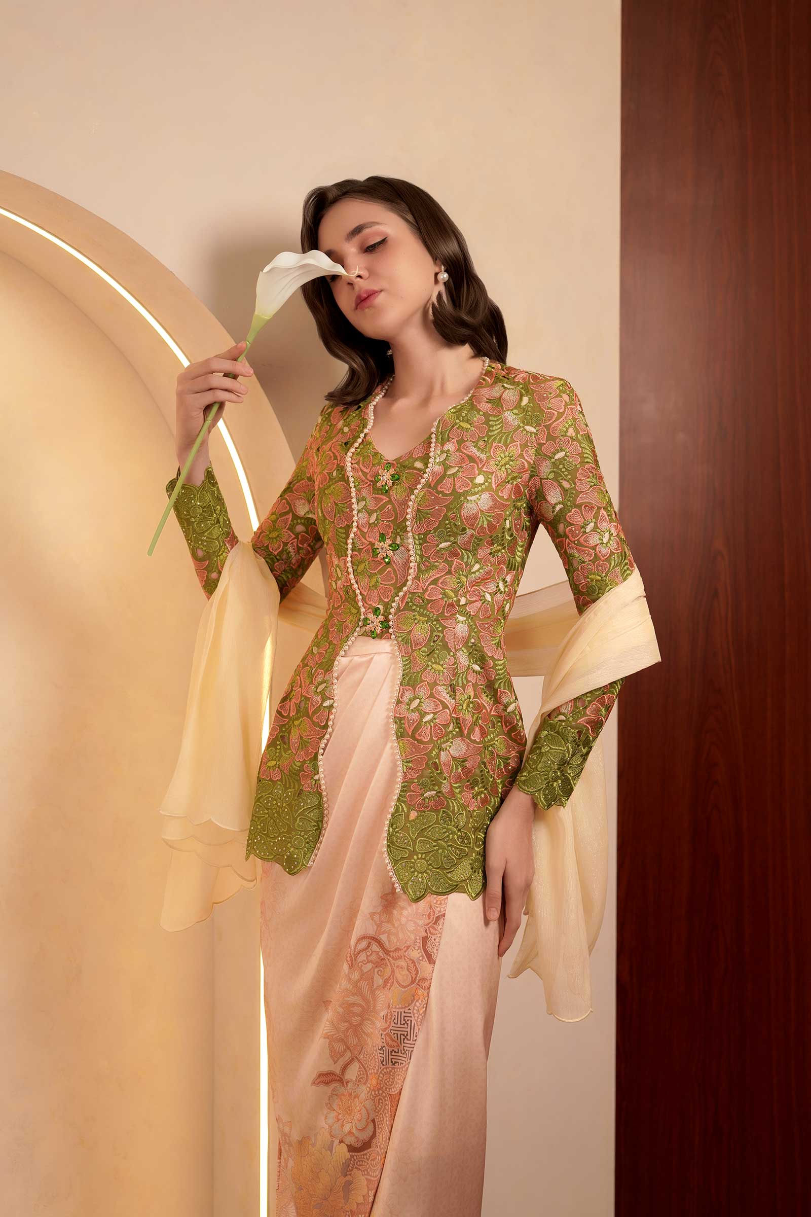 Olive Heirloom Heritage Kebaya Set (Green) - Image 5