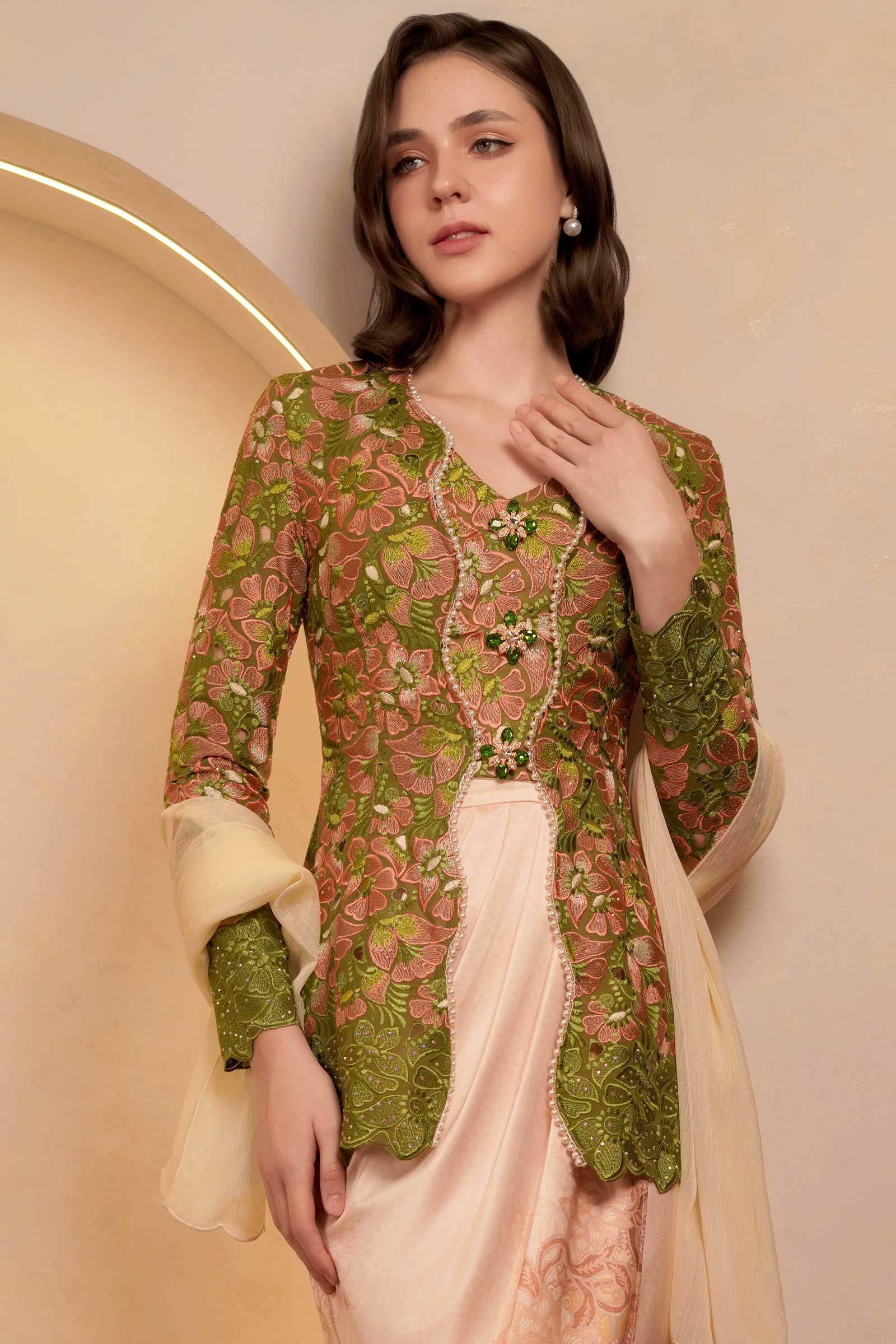 Olive Heirloom Heritage Kebaya Set (Green) - Image 6