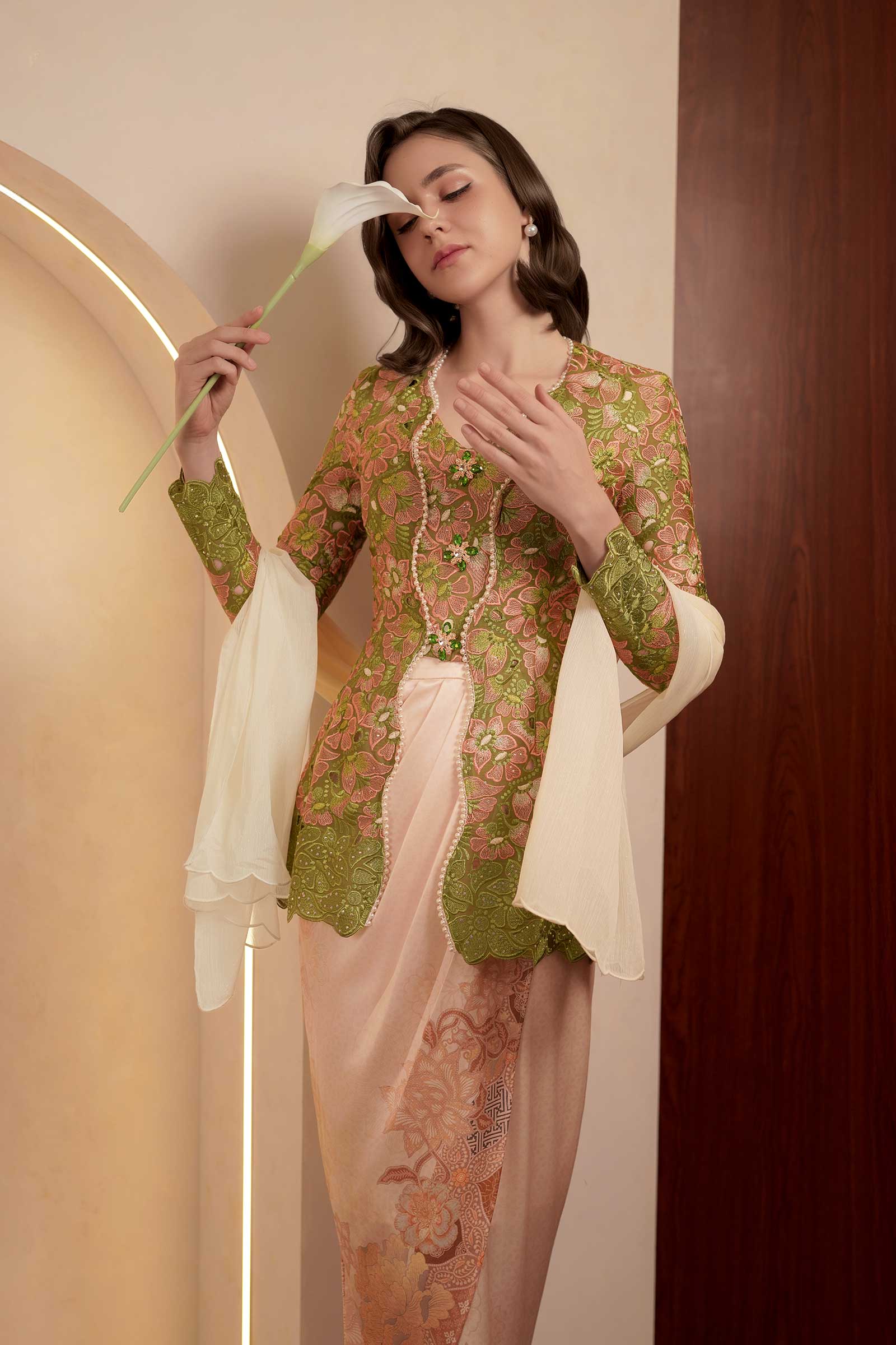 Olive Heirloom Heritage Kebaya Set (Green) - Image 7