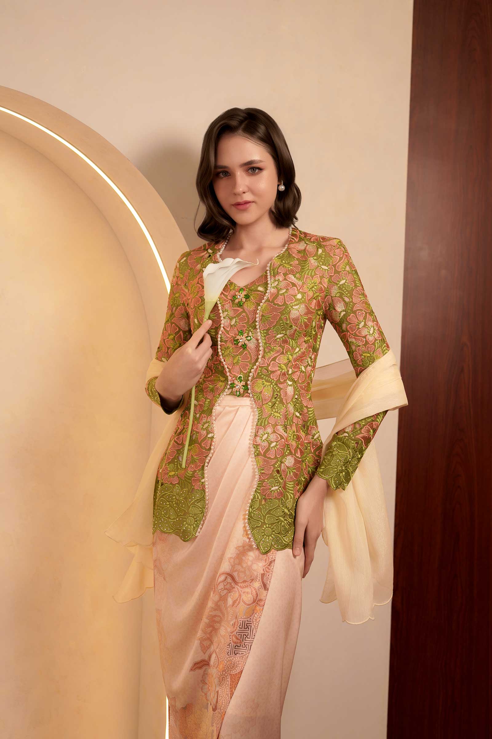 Olive Heirloom Heritage Kebaya Set (Green) - Image 9