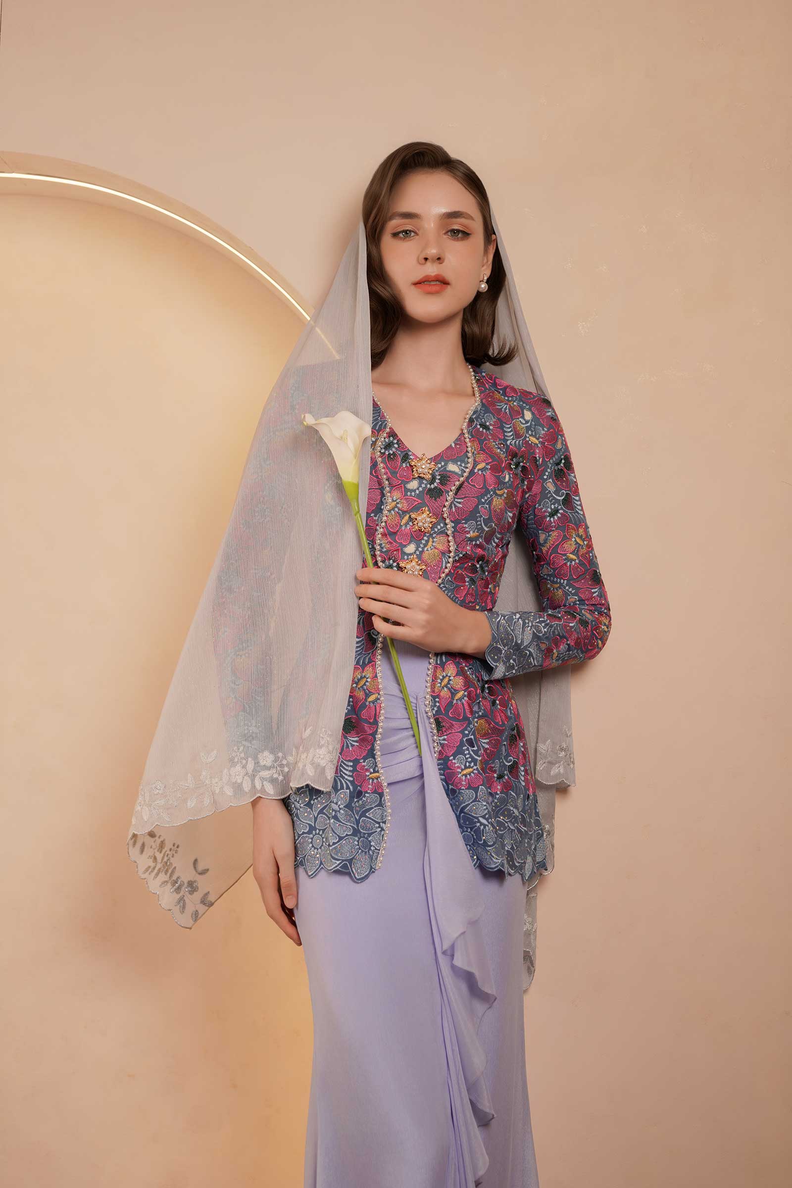 Velvet Demure Kebaya Set (Blue) - Image 8