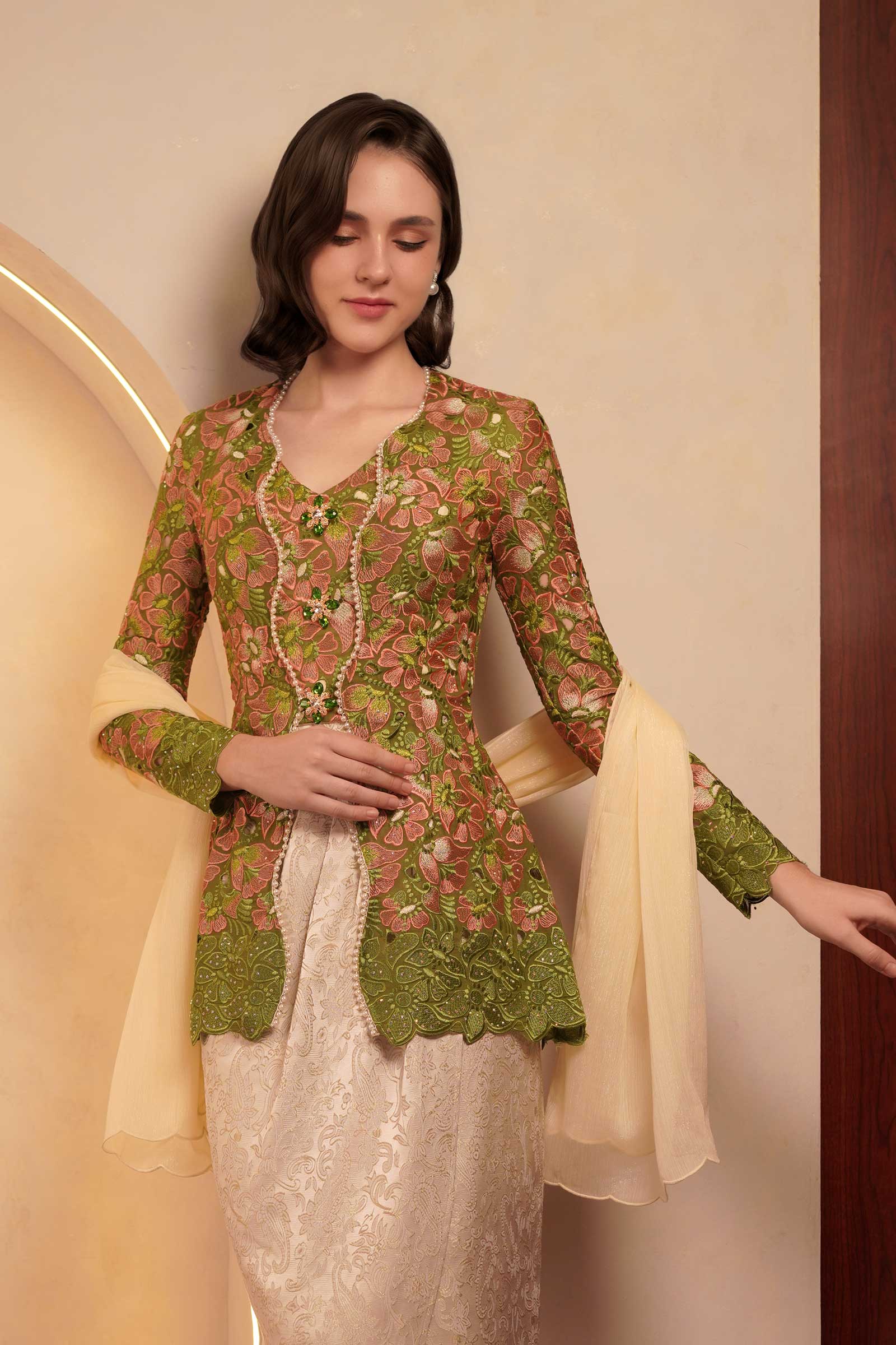 Olive Heirloom Kebaya Top - Image 17