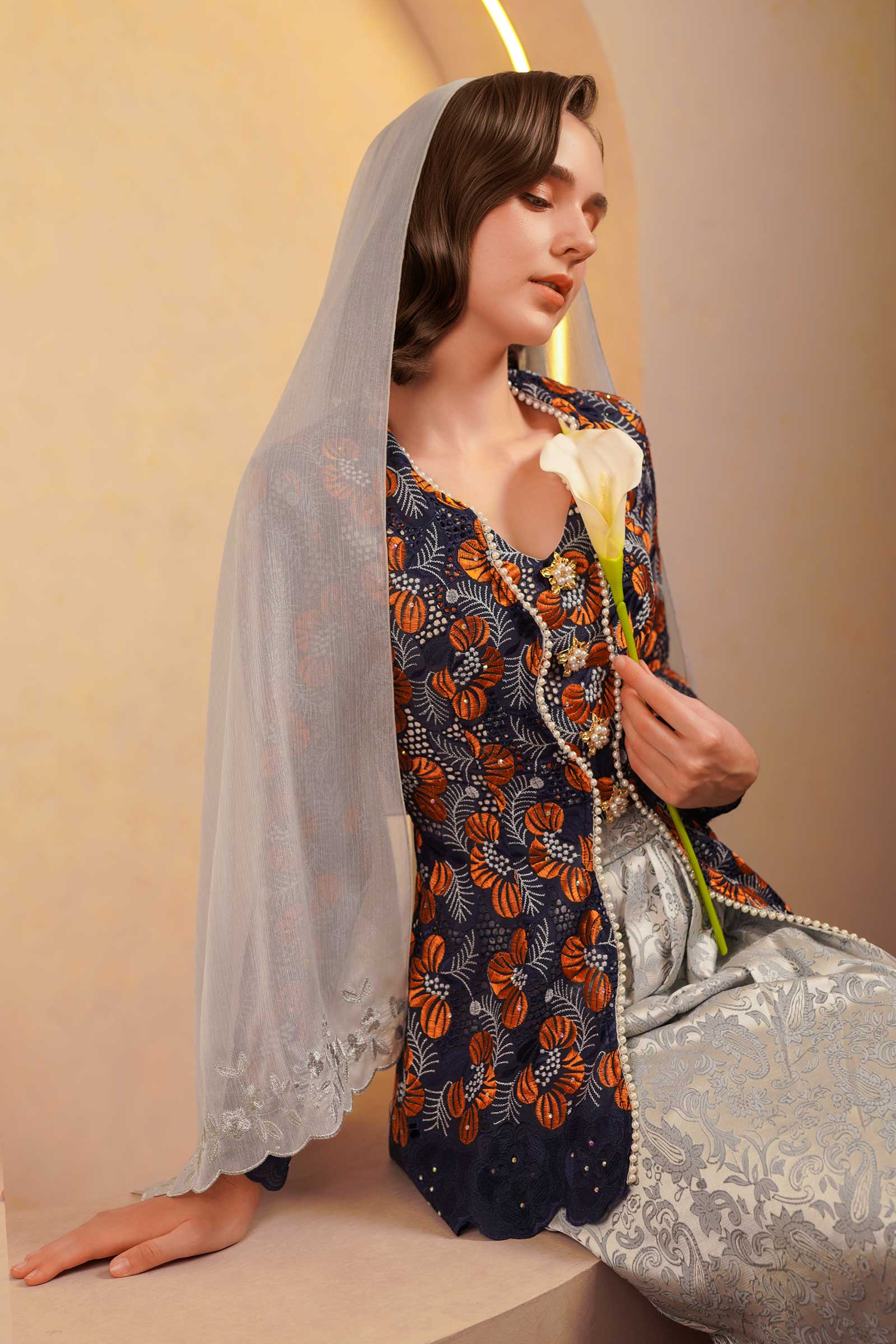 Kemboja Modern Kebaya Set (Blue) - Image 10