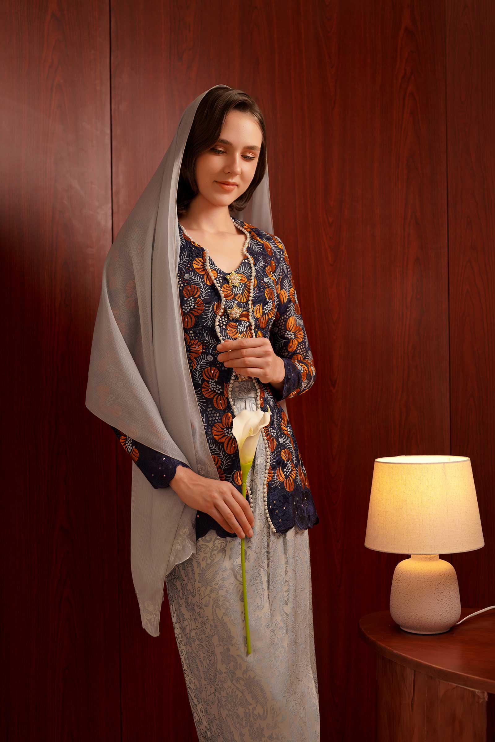 Kemboja Modern Kebaya Set (Blue) - Image 11