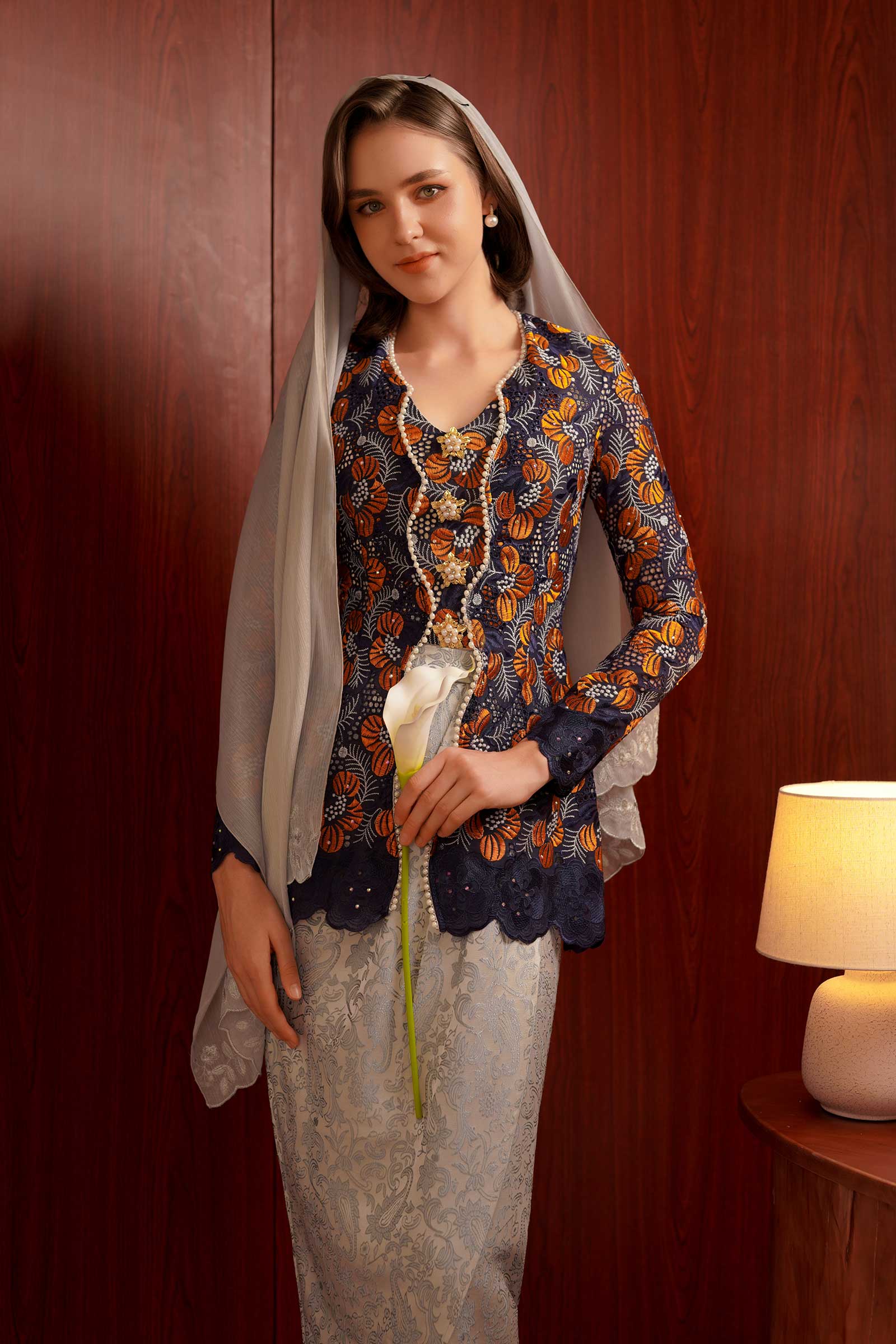 Kemboja Modern Kebaya Set (Blue) - Image 12