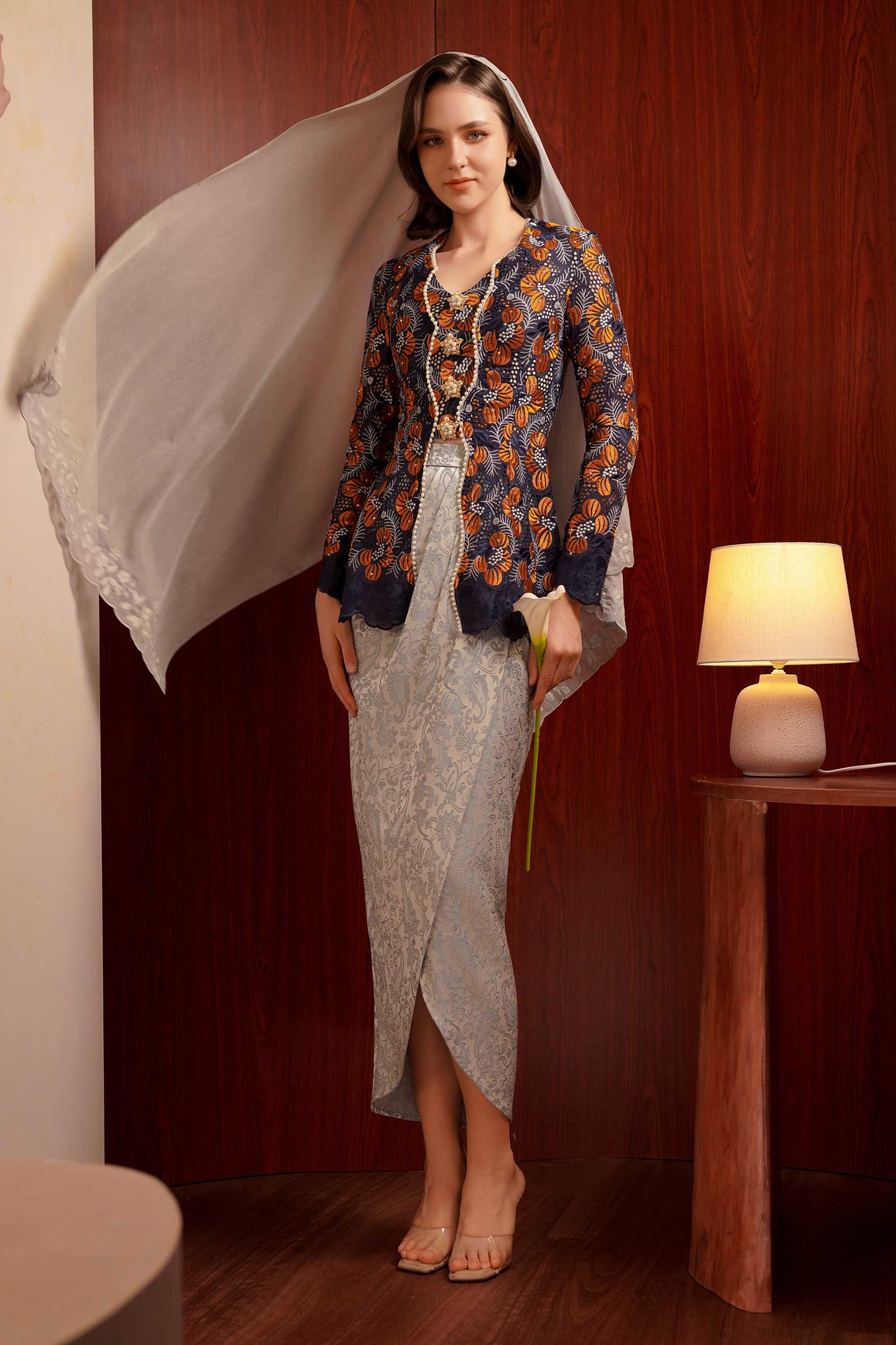 Kemboja Modern Kebaya Set (Blue) - Image 13