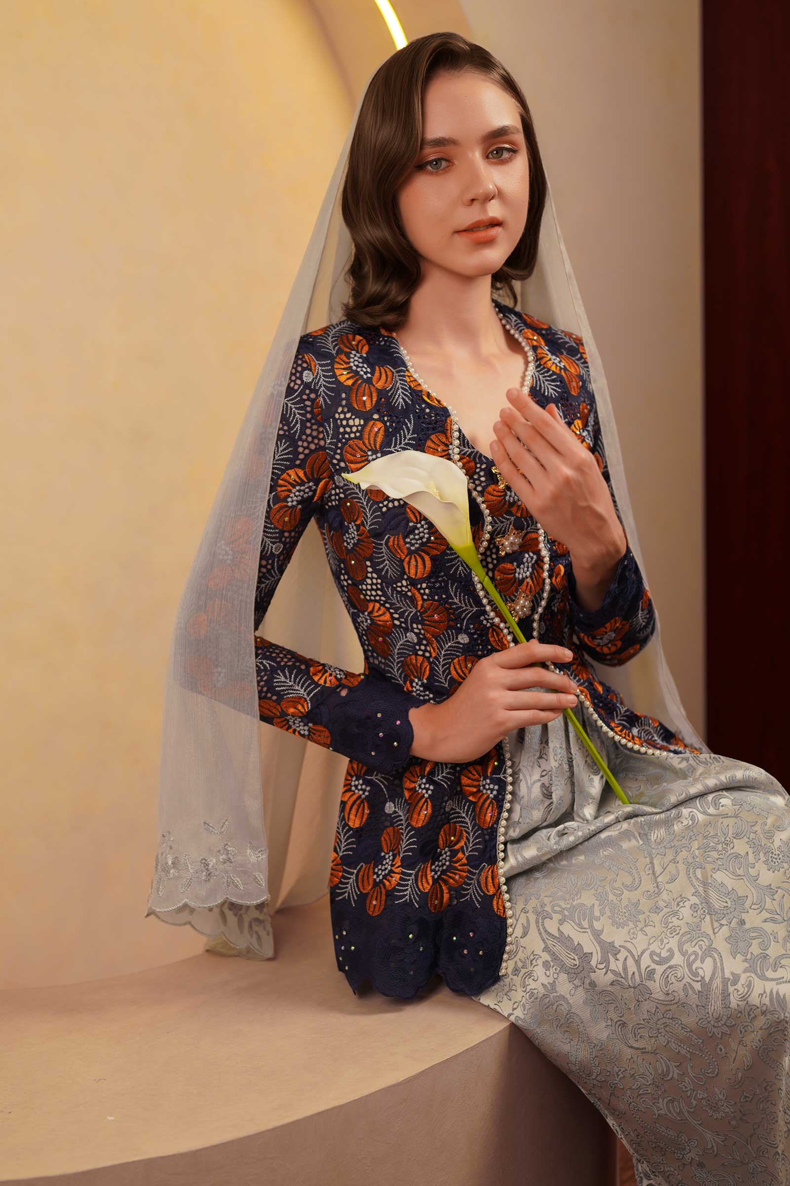 Kemboja Modern Kebaya Set (Blue) - Image 2