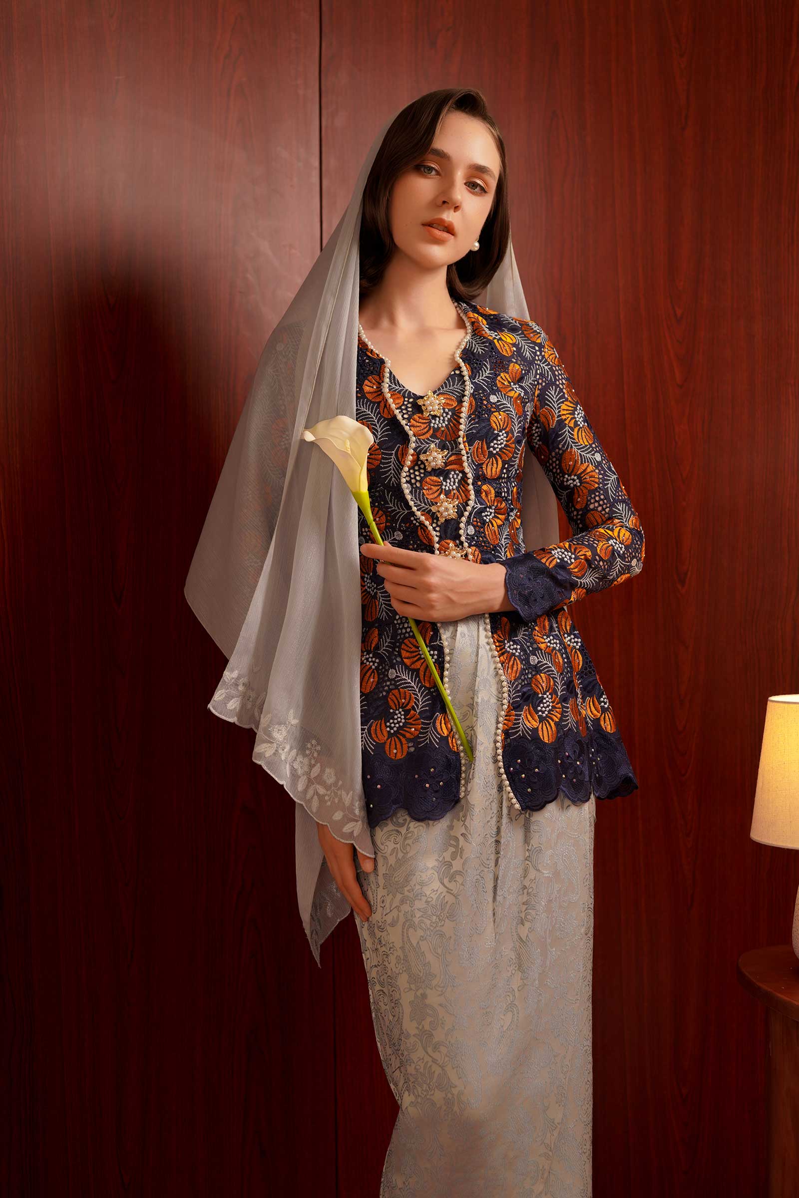 Kemboja Modern Kebaya Set (Blue) - Image 5