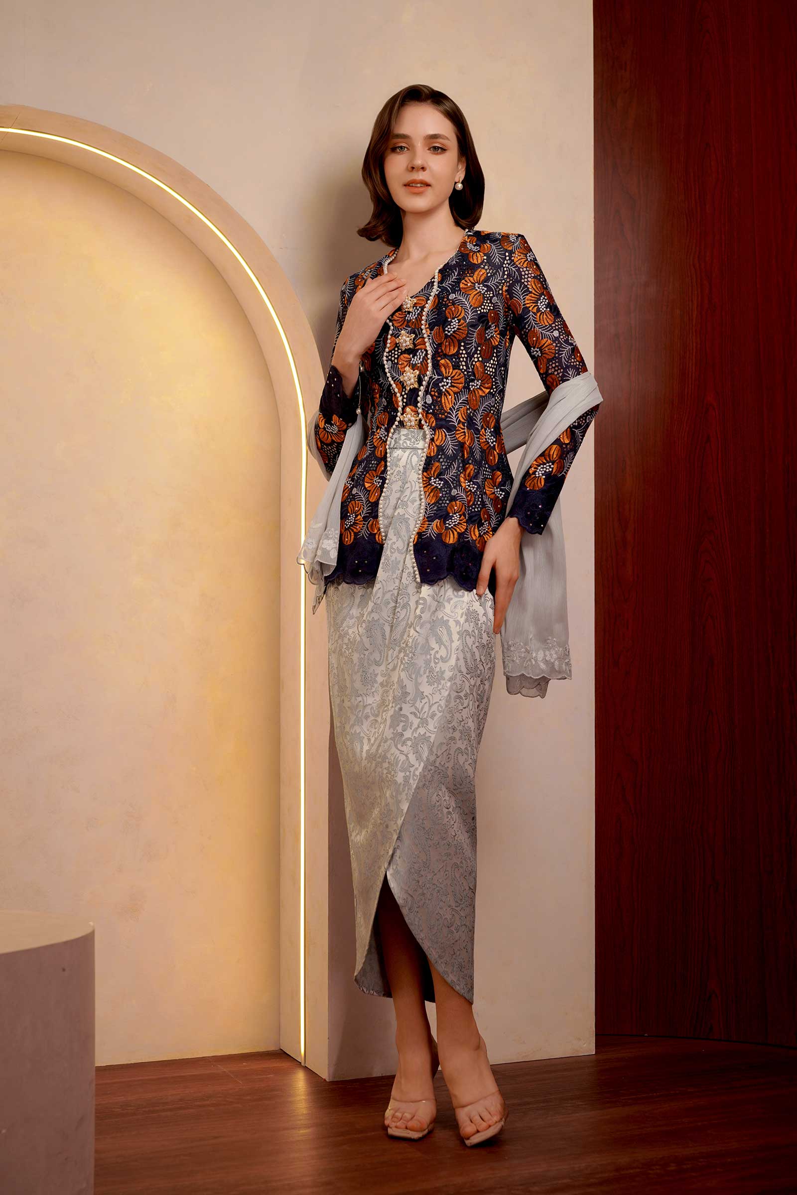 Kemboja Modern Kebaya Set (Blue) - Image 6