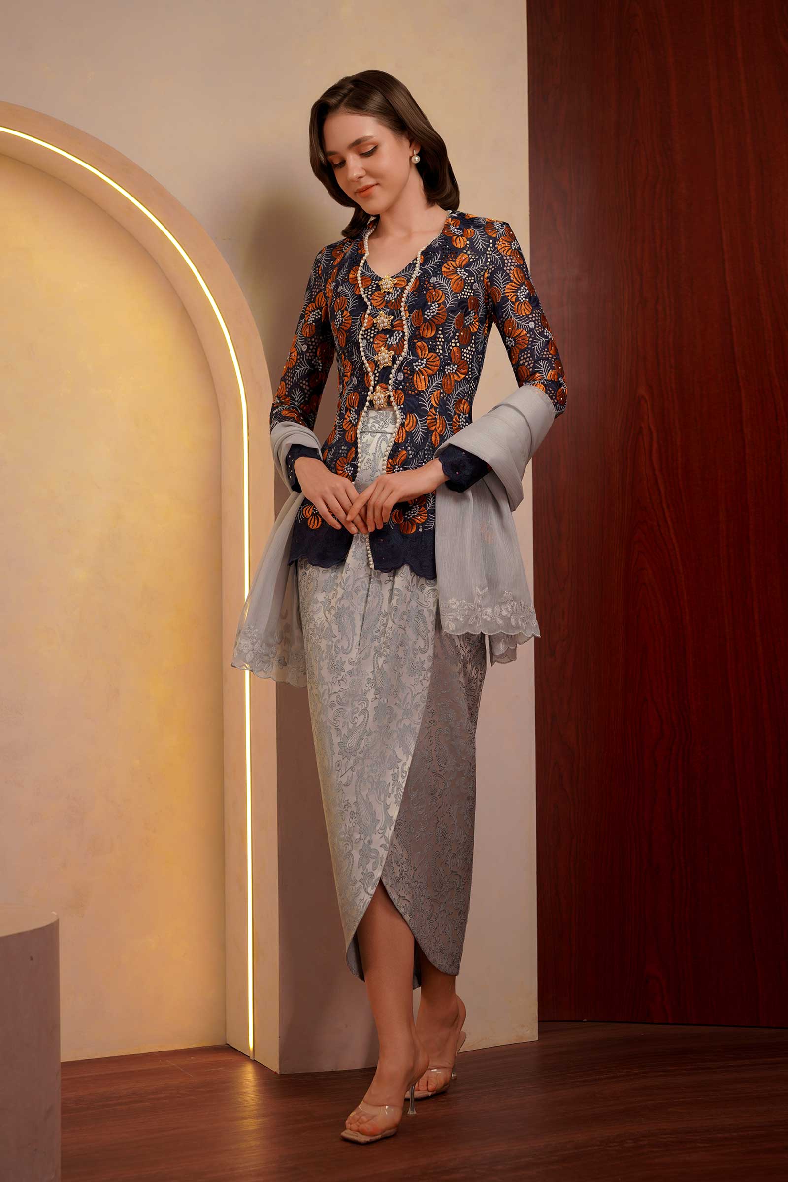 Kemboja Modern Kebaya Set (Blue) - Image 8