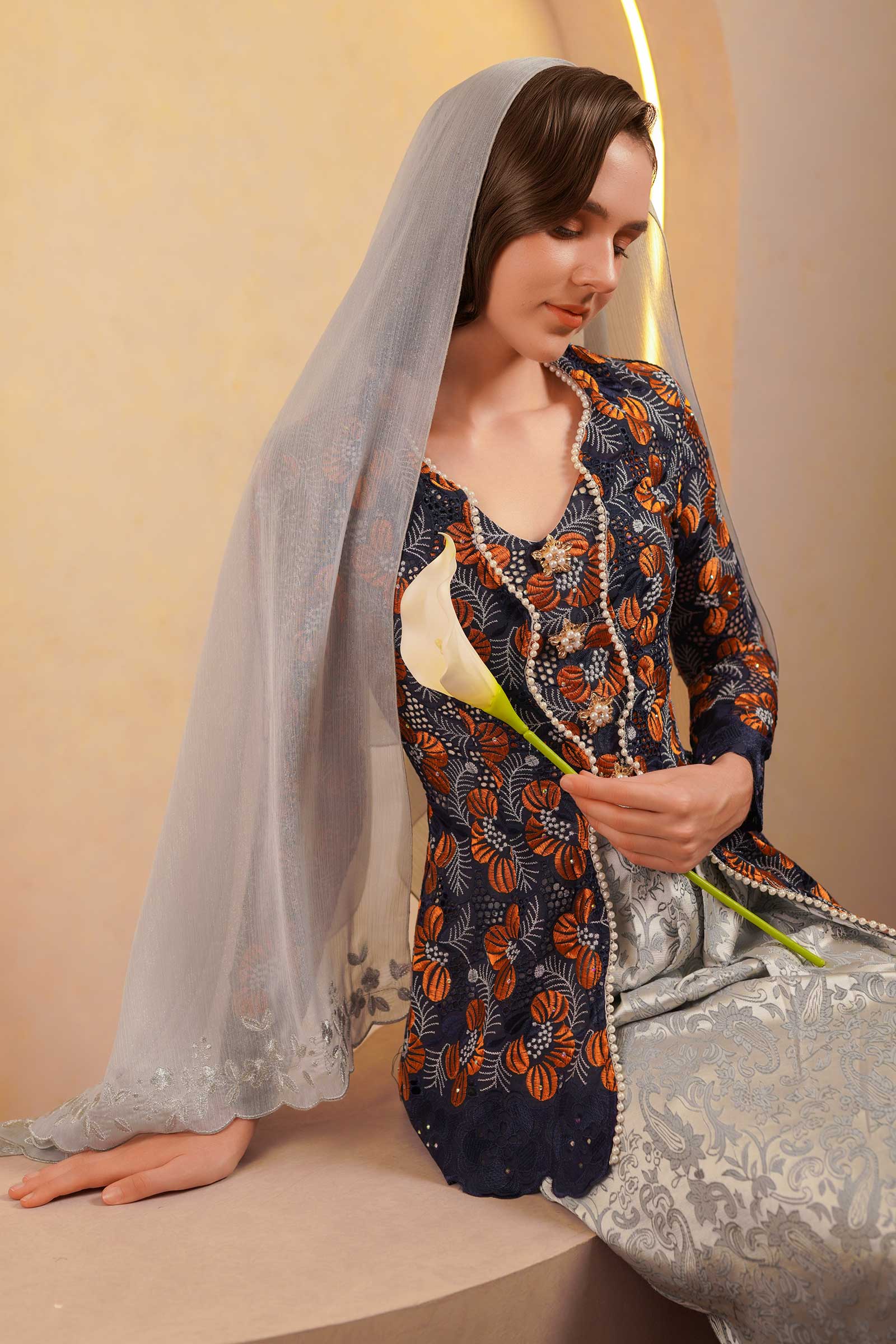 Kemboja Modern Kebaya Set (Blue) - Image 9