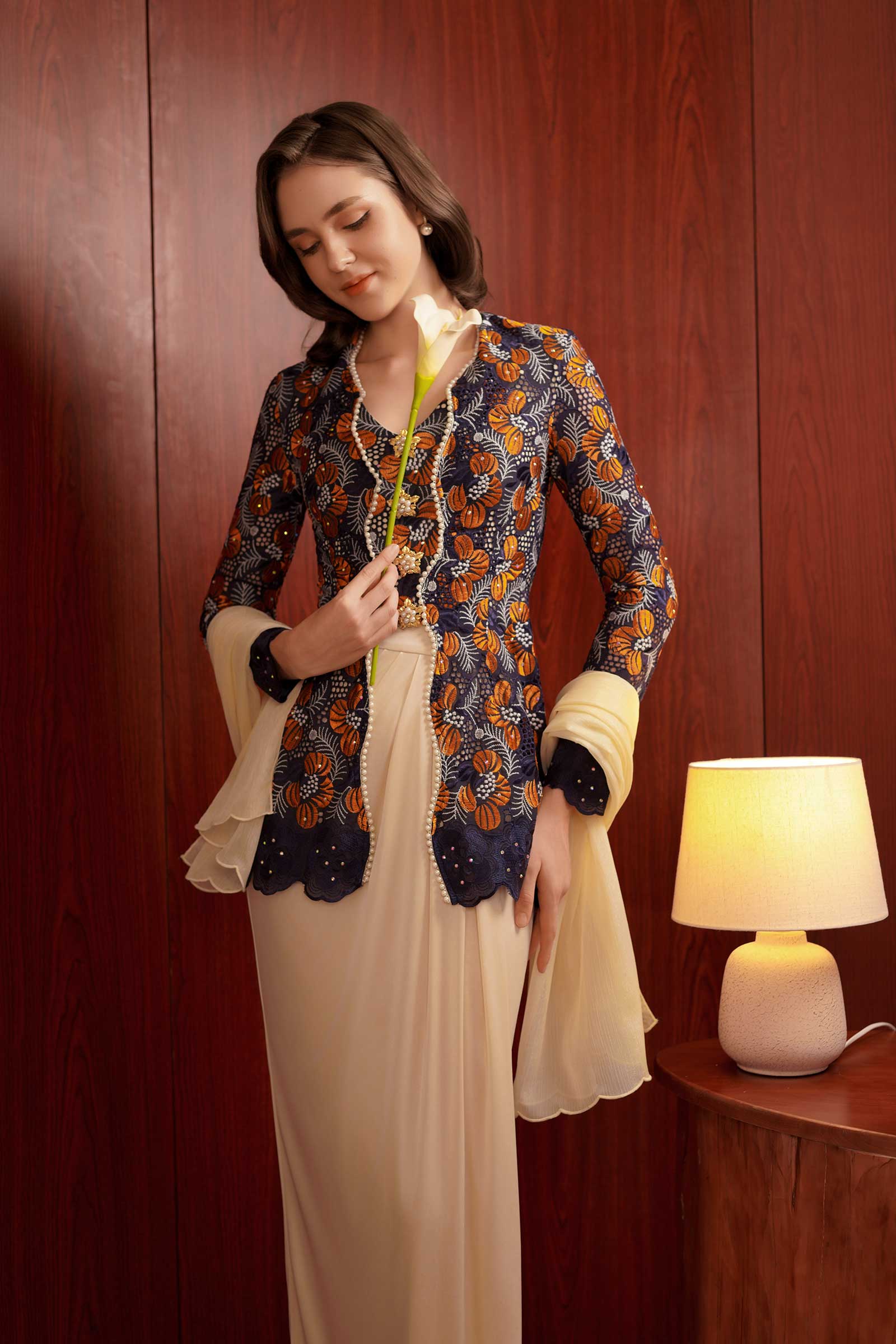 Kemboja Modern Kebaya Set (Champagne) - Image 5