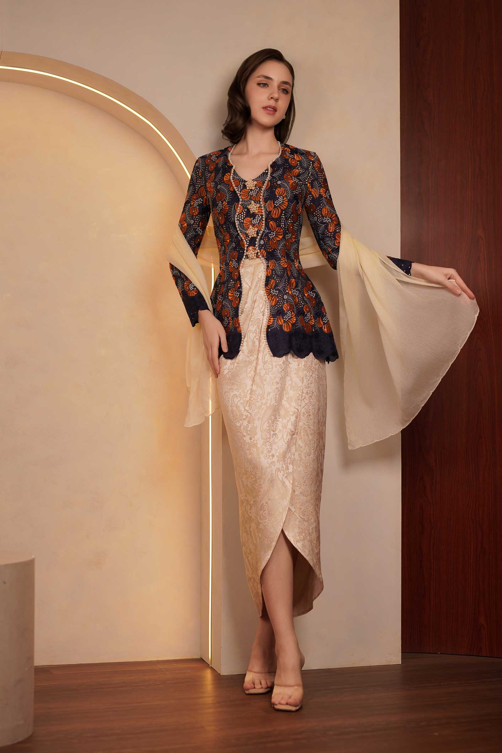 Kemboja Modern Kebaya Set (Champagne) - Image 7