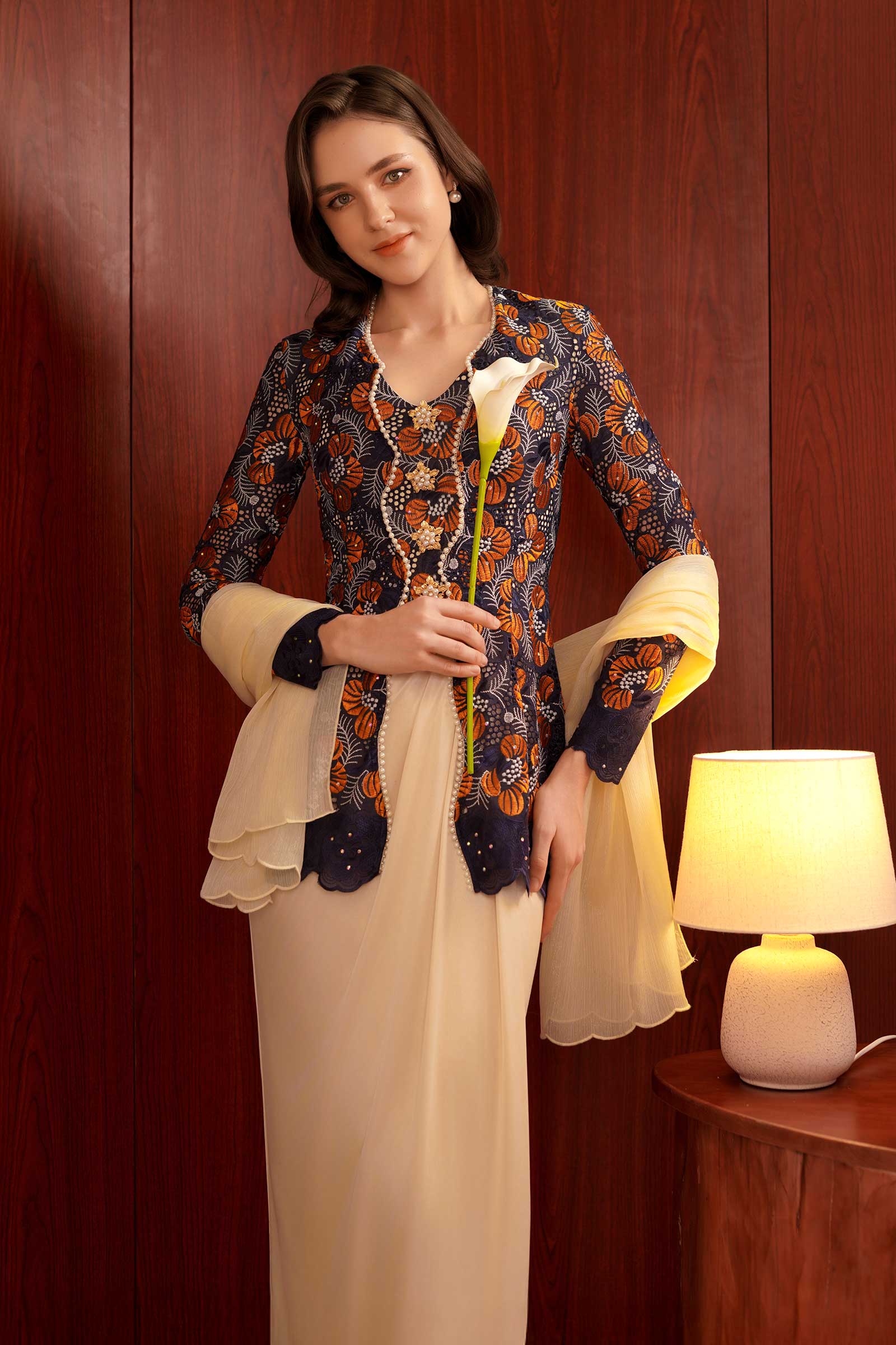 Kemboja Modern Kebaya Set (Champagne) - Image 9