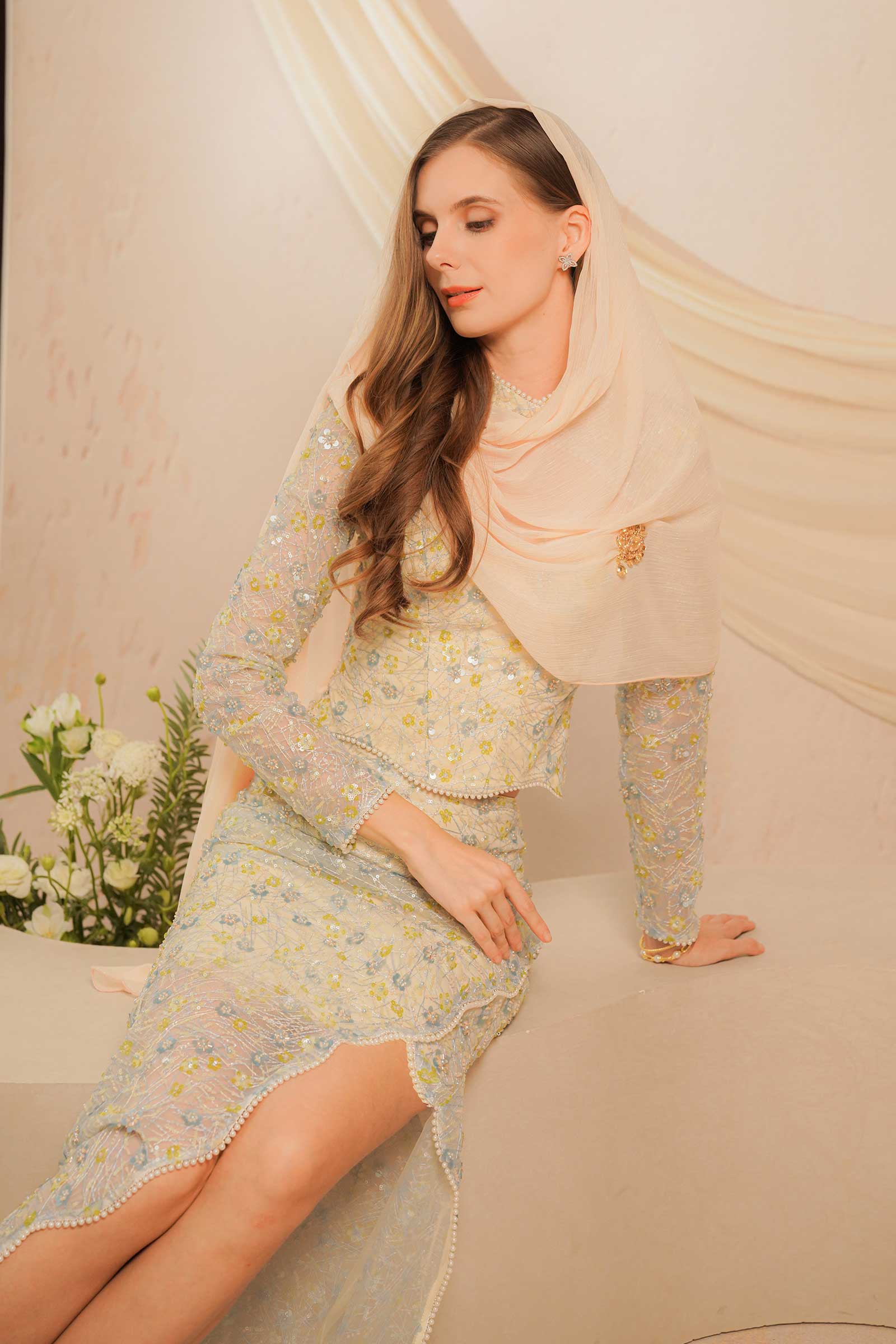 Eleanor Kebaya Dress Set (Baby Blue) - Image 3