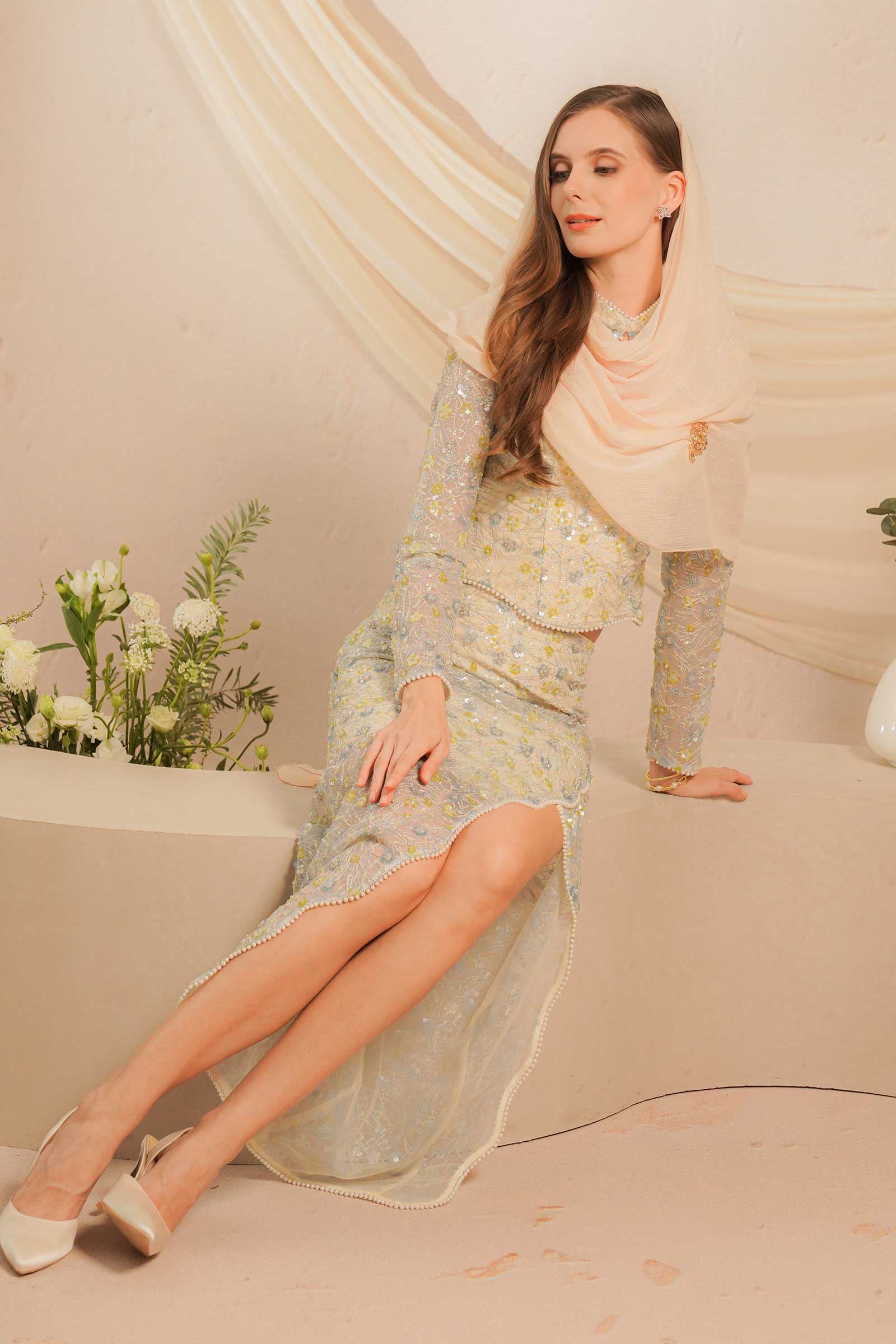 Eleanor Kebaya Dress Set (Baby Blue) - Image 6