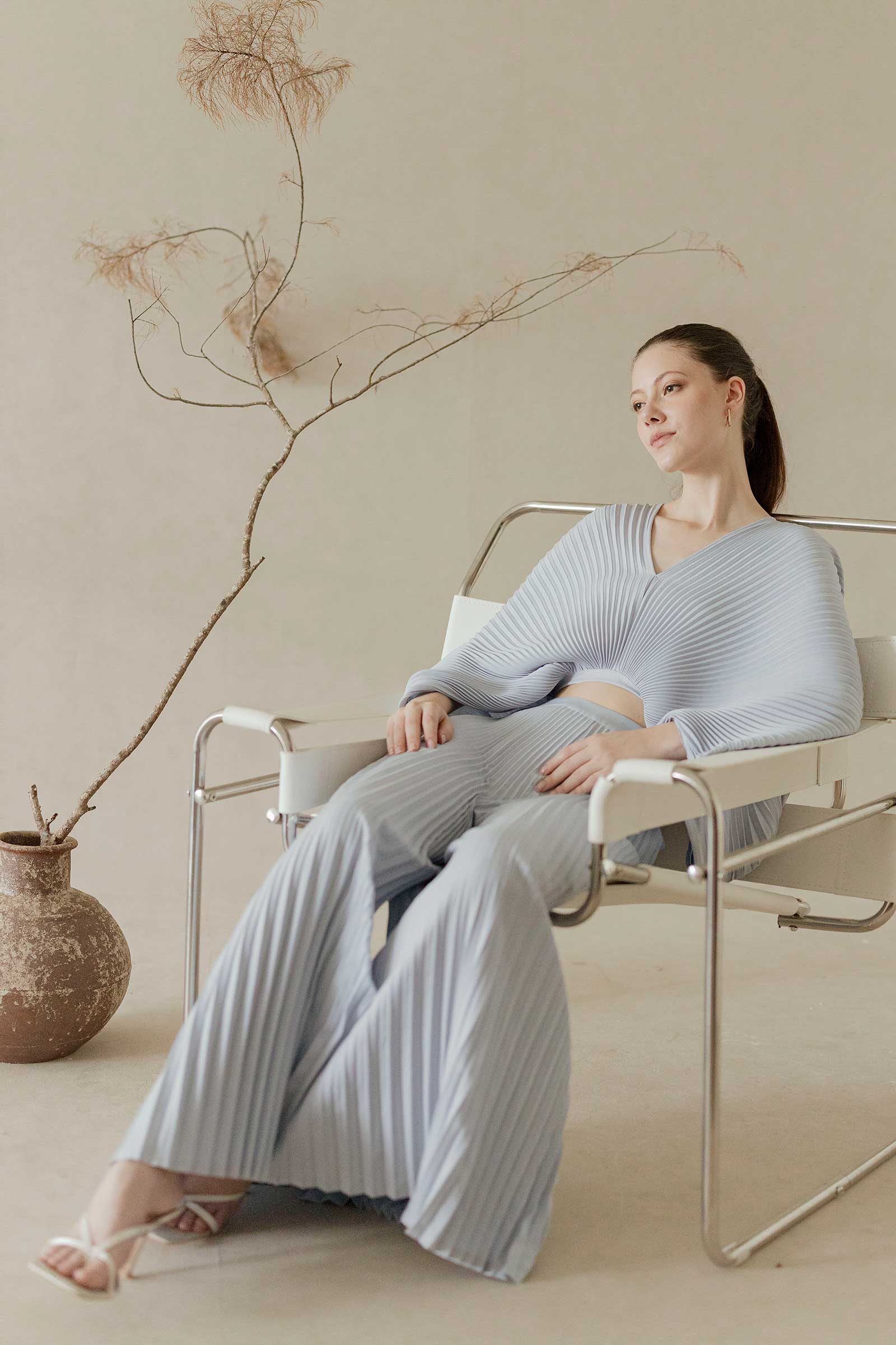 Dana Pleated Top (Soft Blue) - Image 15