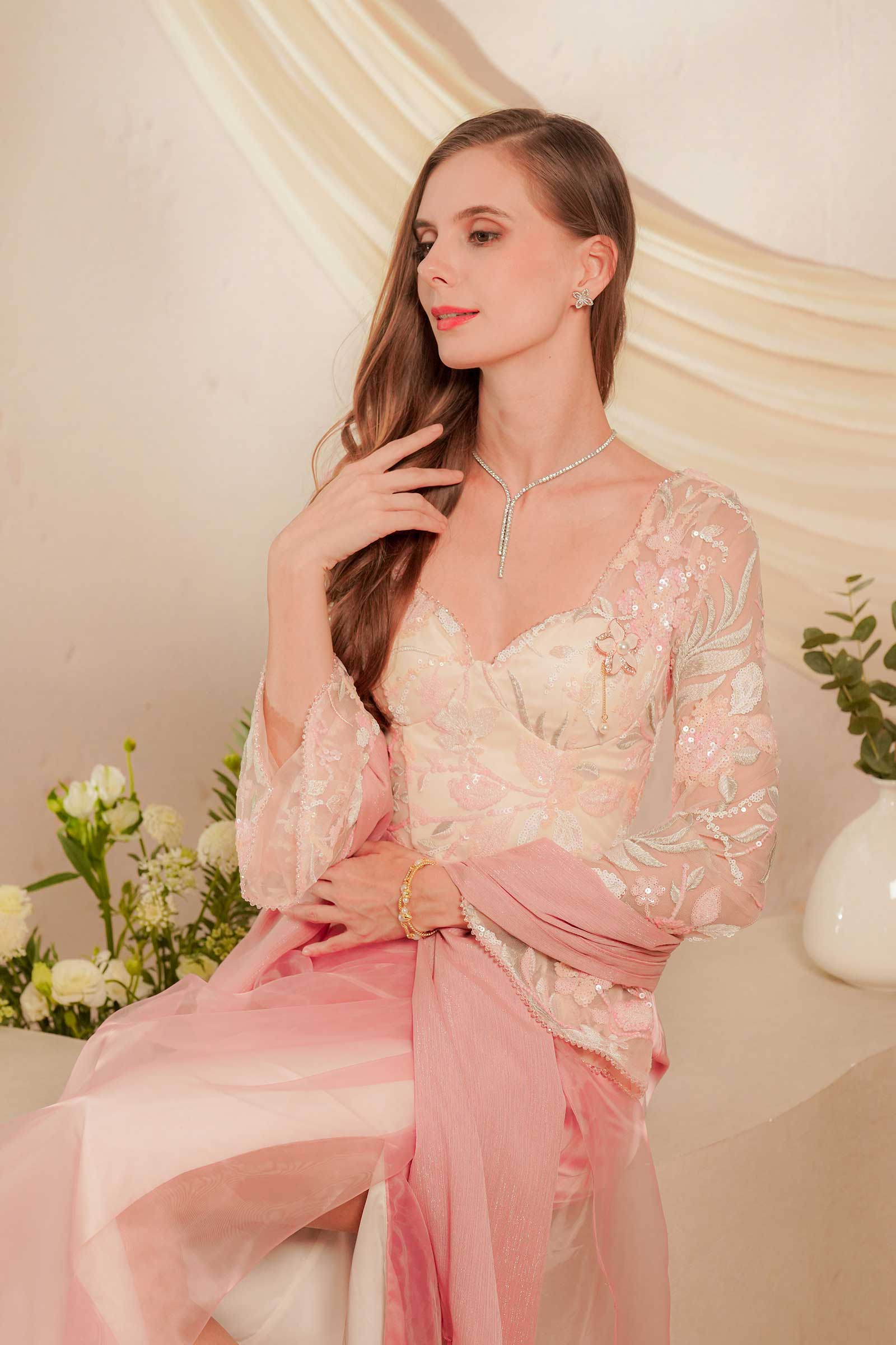 Rhea Kebaya Dress (Pink) - Image 3