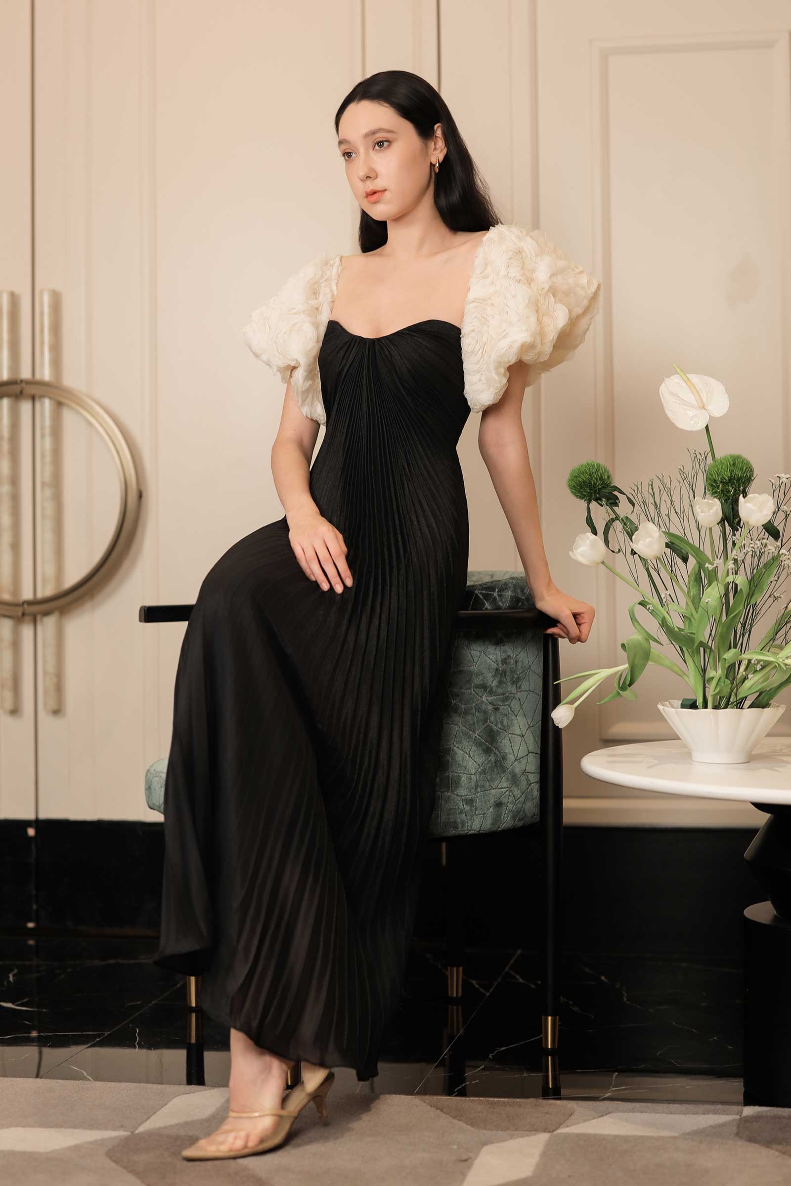 Dorelia Convertible Padded Dress (Black) - Image 20