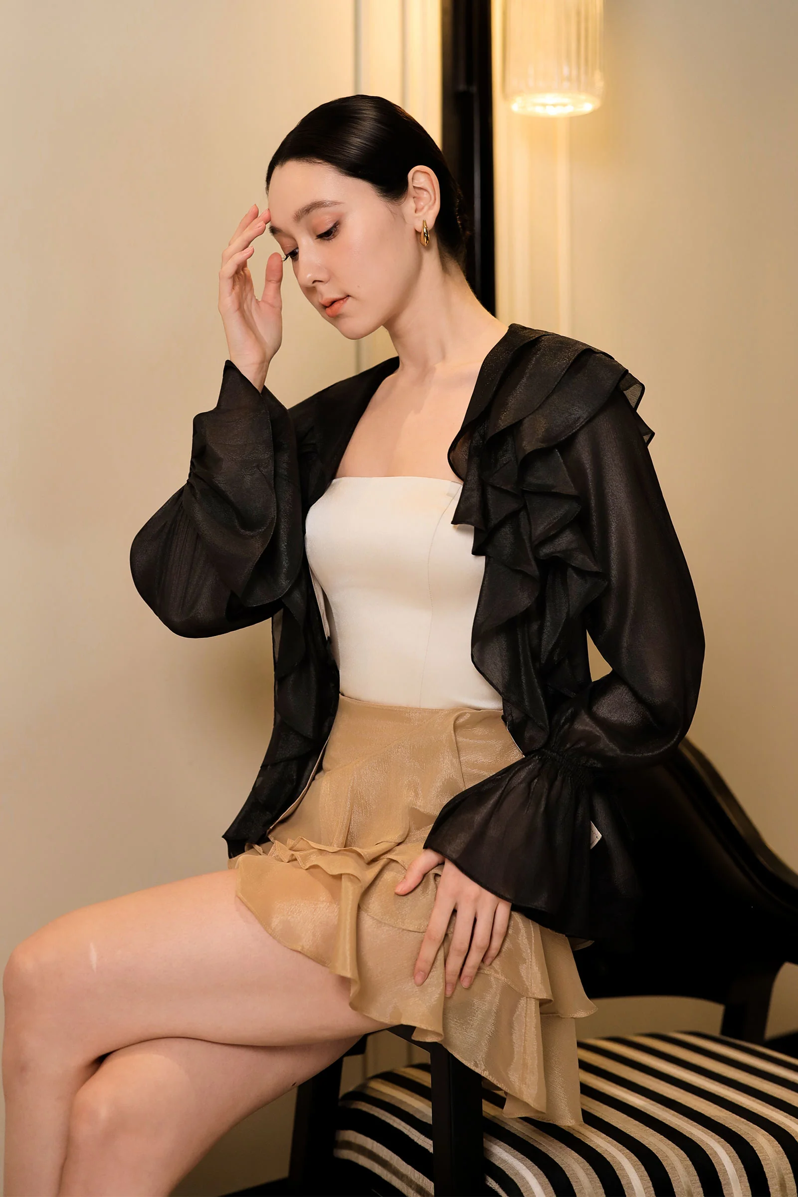 Devoria Ruffle Cardi (Black) - Image 4