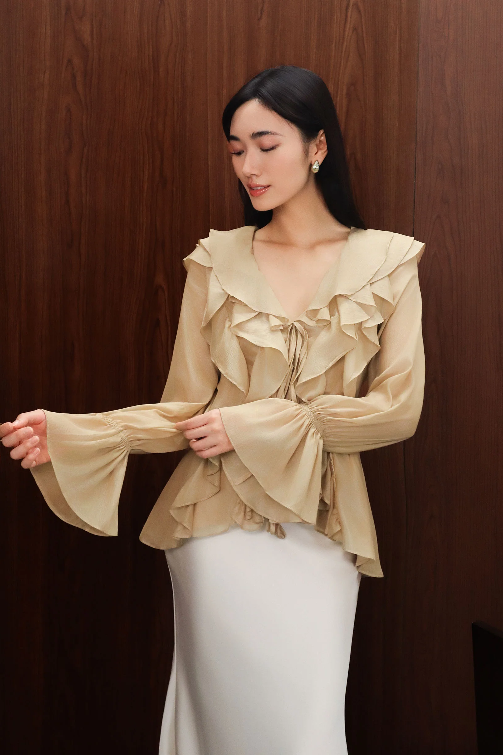 Devoria Ruffle Cardi (Mocha) - Image 11