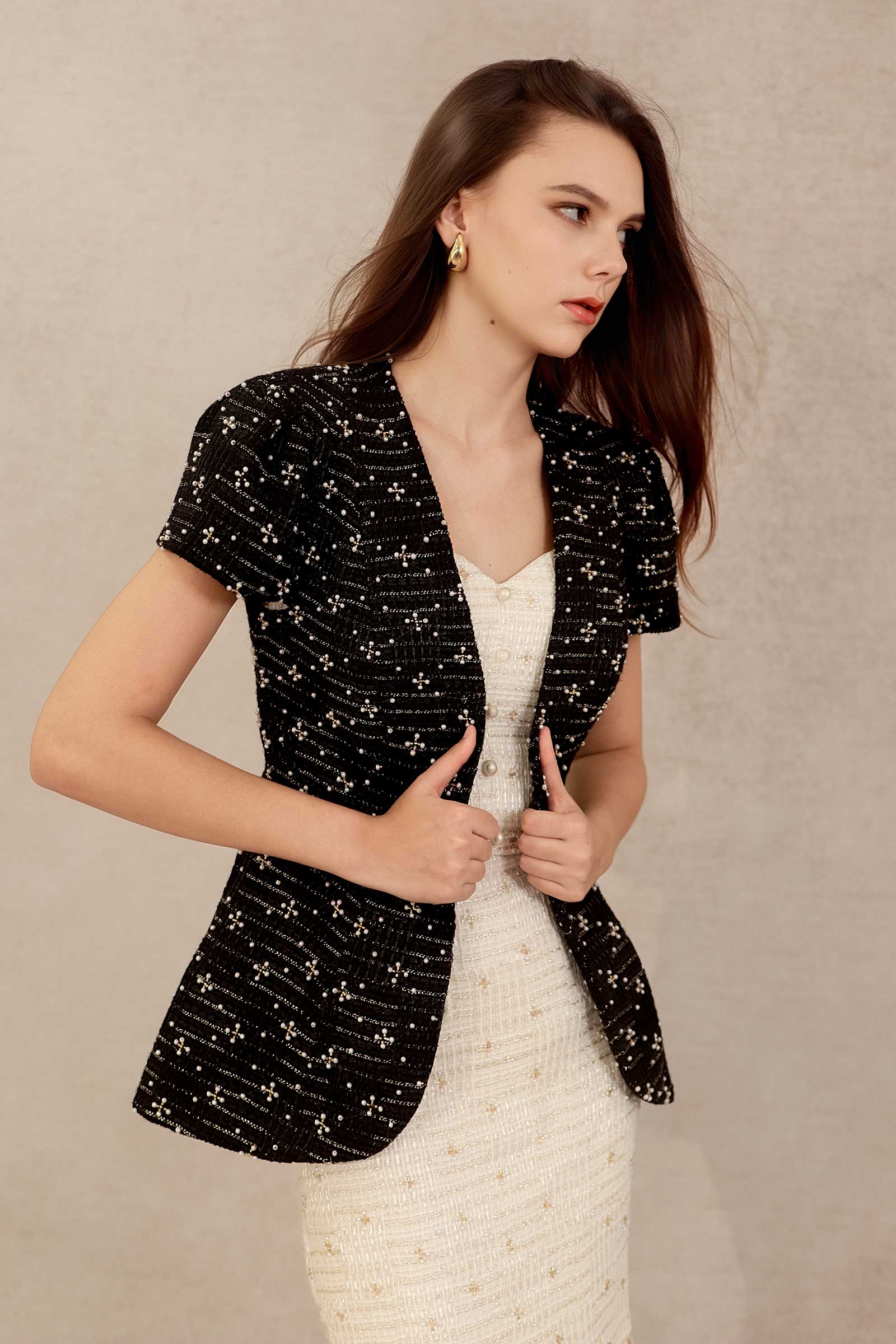Eclat Tweed Padded Jacket (Black) - Image 14