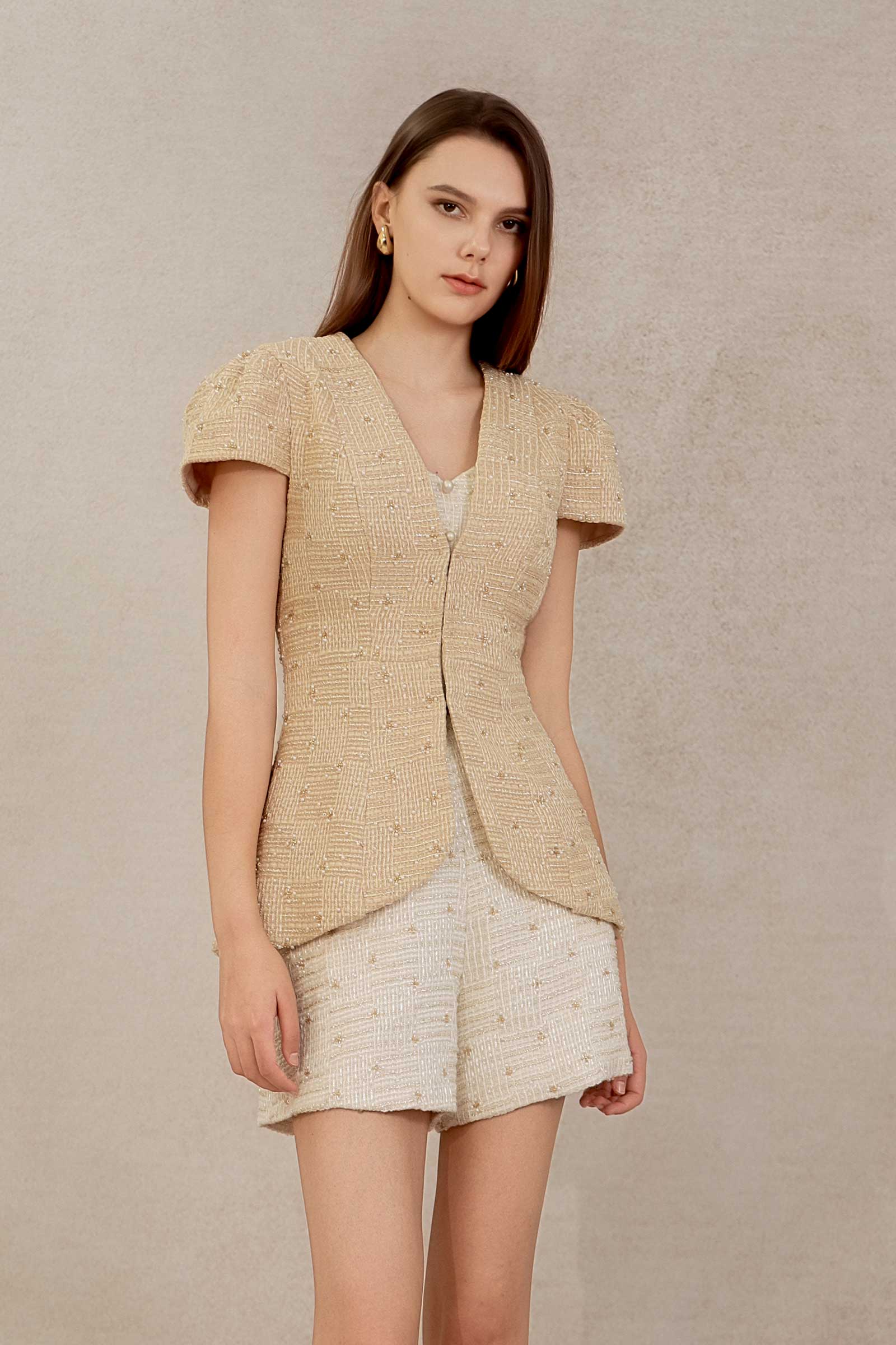 Eclat Tweed Padded Jacket (Champagne) - Image 6