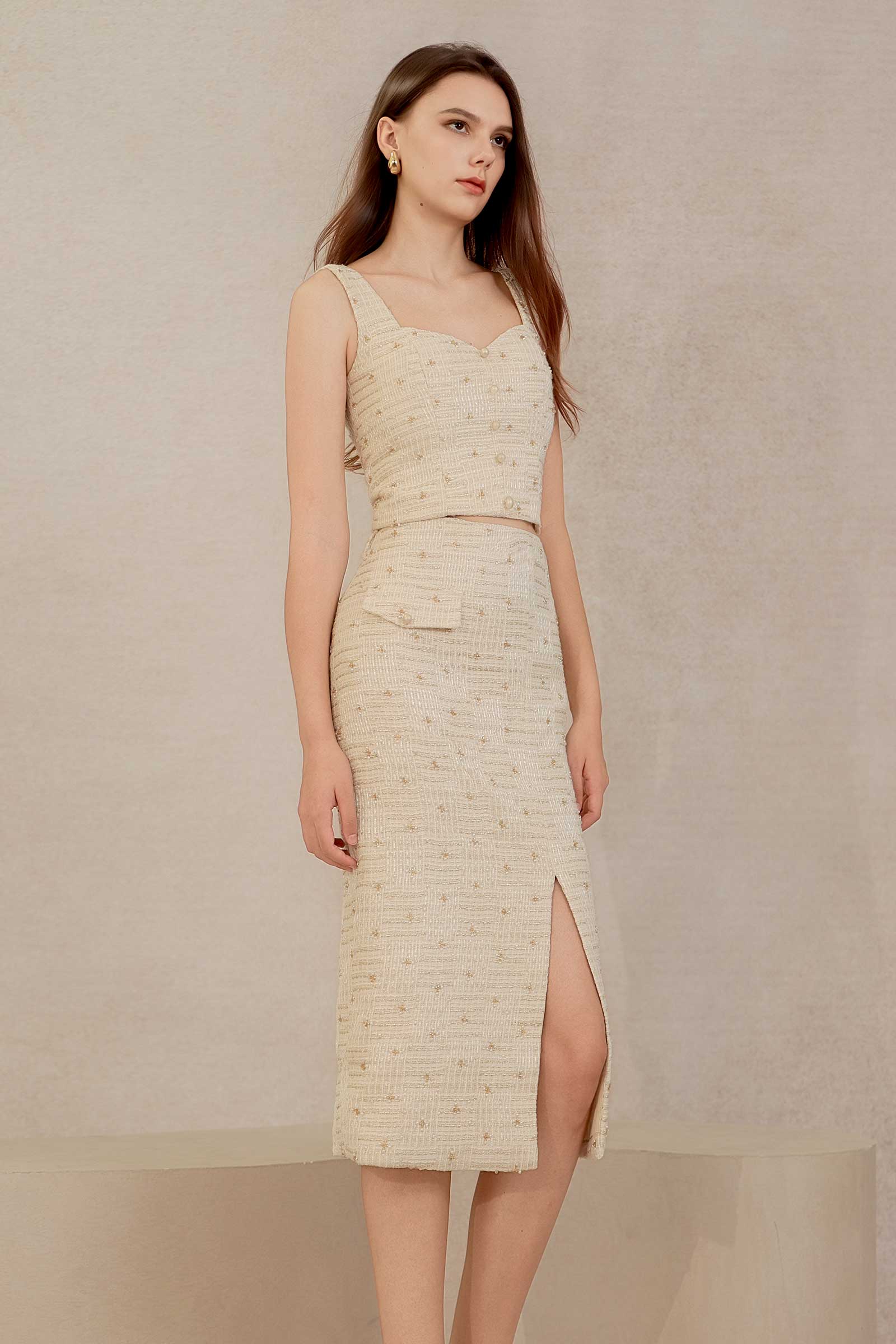 Eclat Tweed Skirt (Cream) - Image 9
