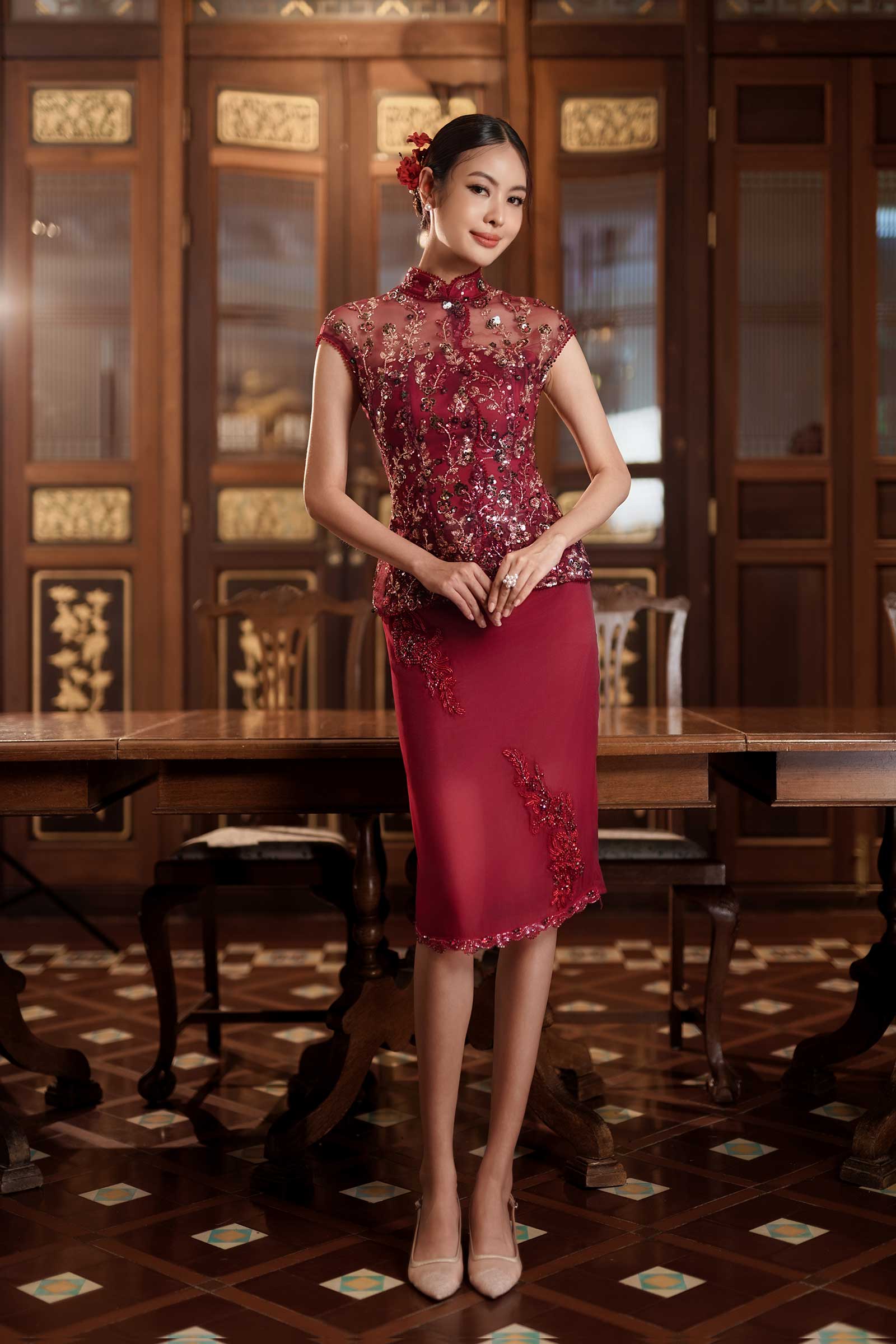 Xianne Embellished Skirt (Red) - Image 22