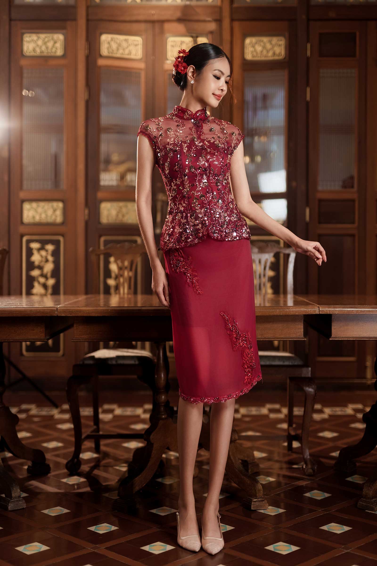 Xianne Embellished Skirt (Red) - Image 24