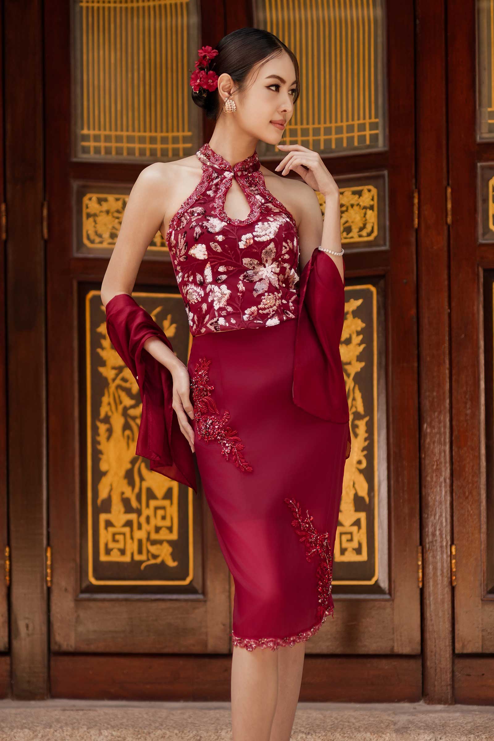 Xianne Embellished Skirt (Red) - Image 3