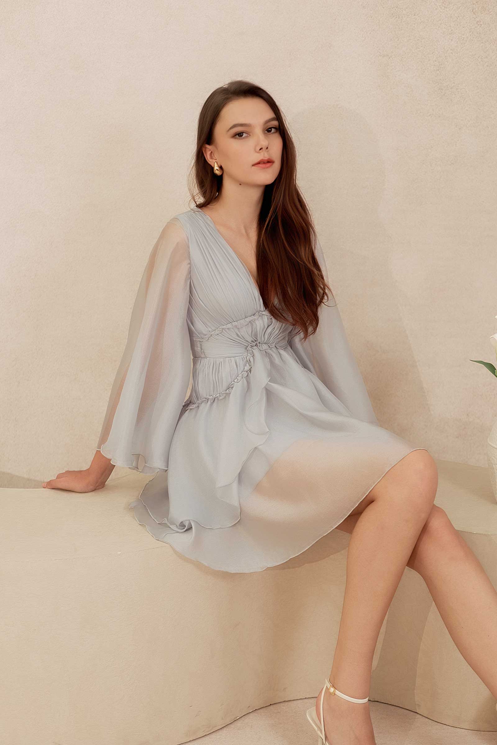 Drealis Padded Dress (Dusty Blue) - Image 7