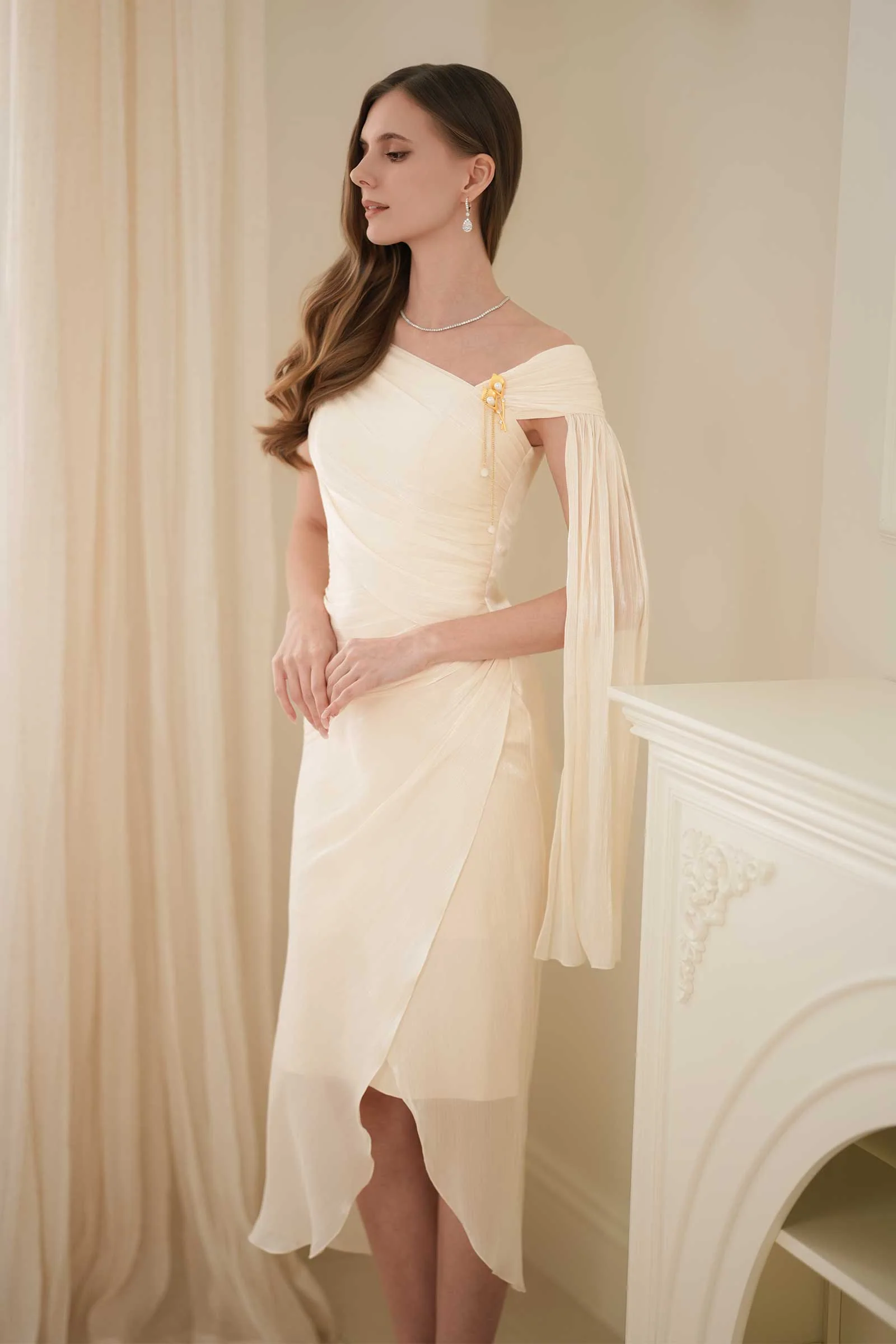 Sylvera Scarf Dress (Champagne) - Image 11