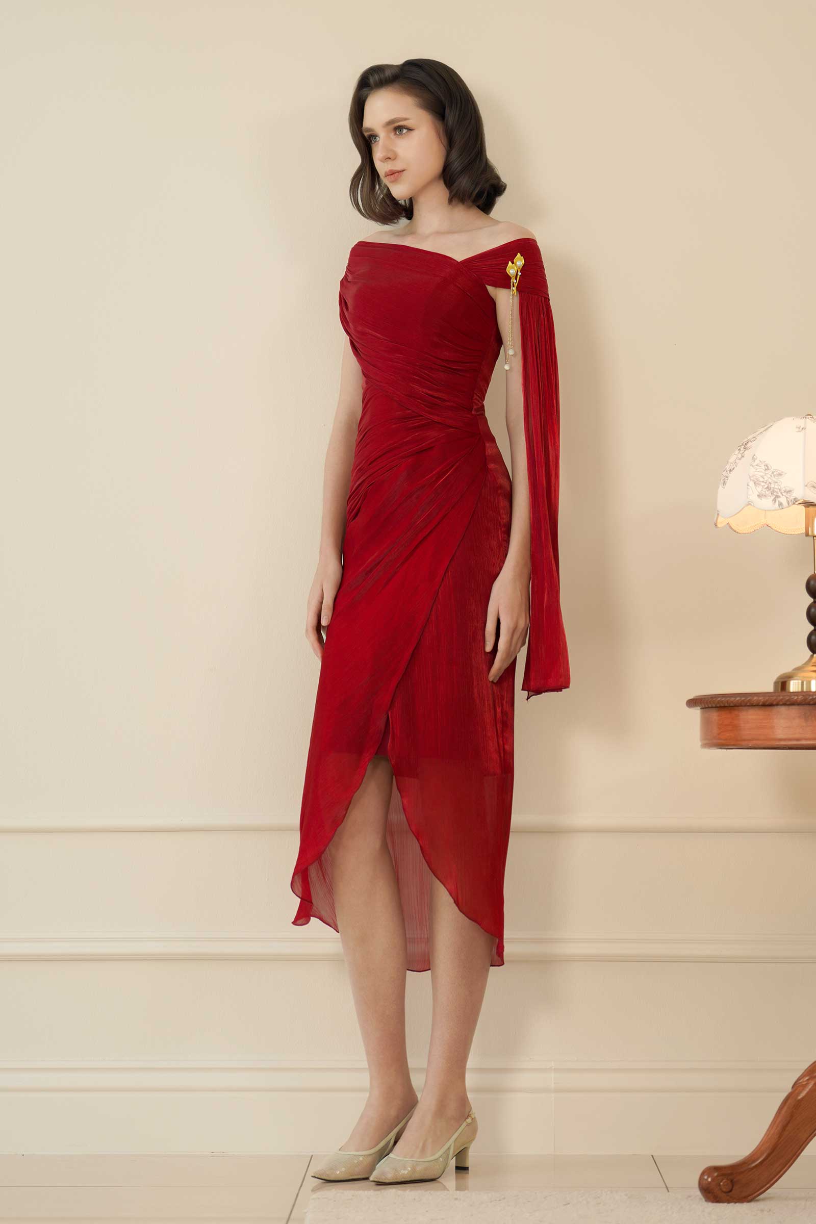 Sylvera Scarf Dress (Ruby Red) - Image 12