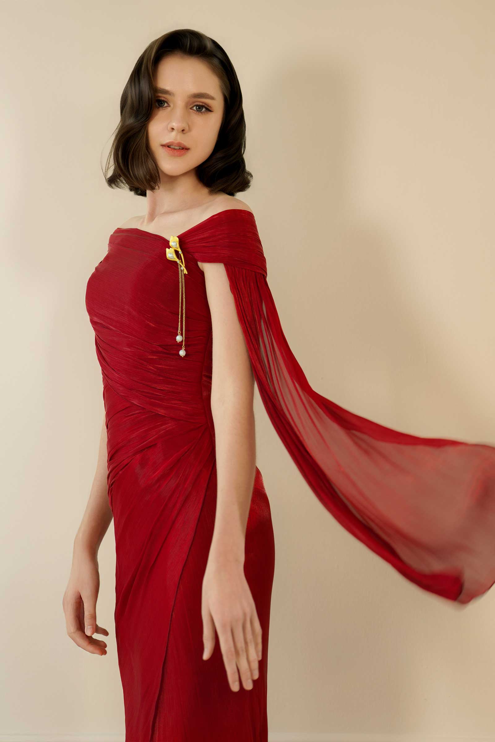 Sylvera Scarf Dress (Ruby Red) - Image 2