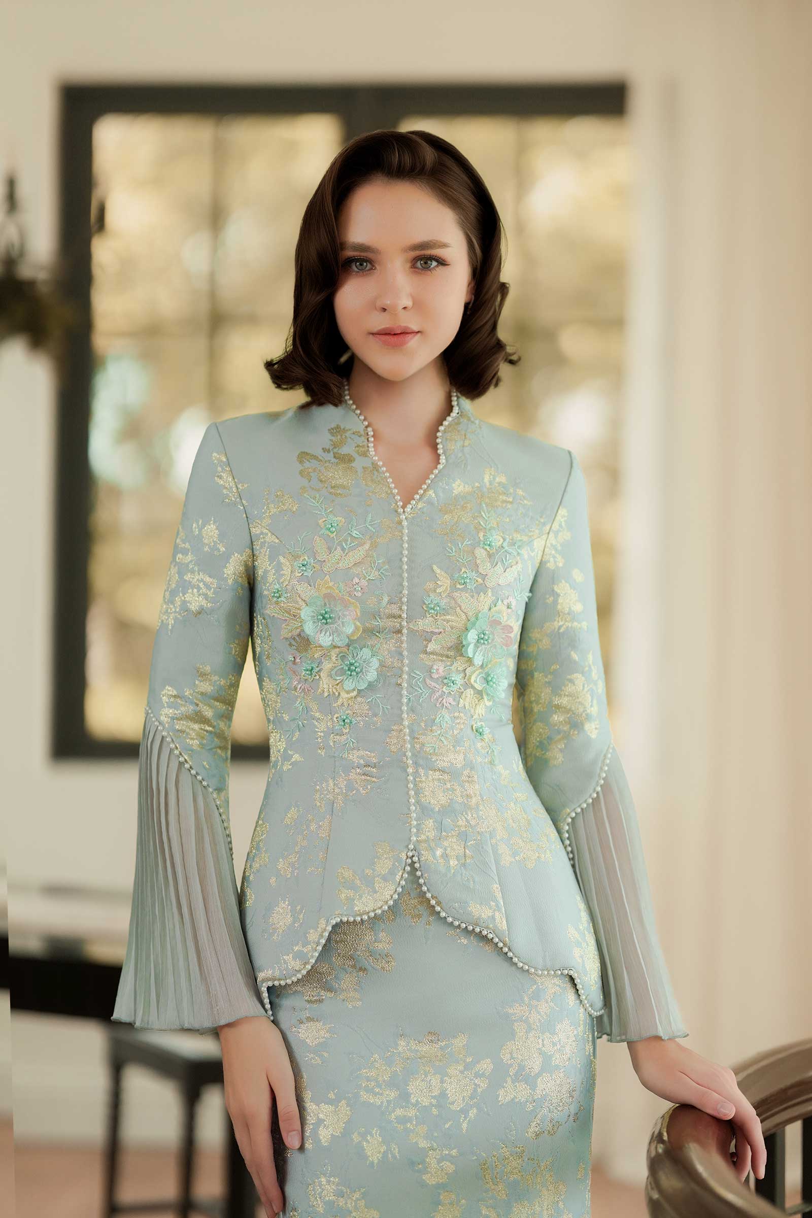 Rosabella Kebaya Set (Celadon Pearl) - Image 18