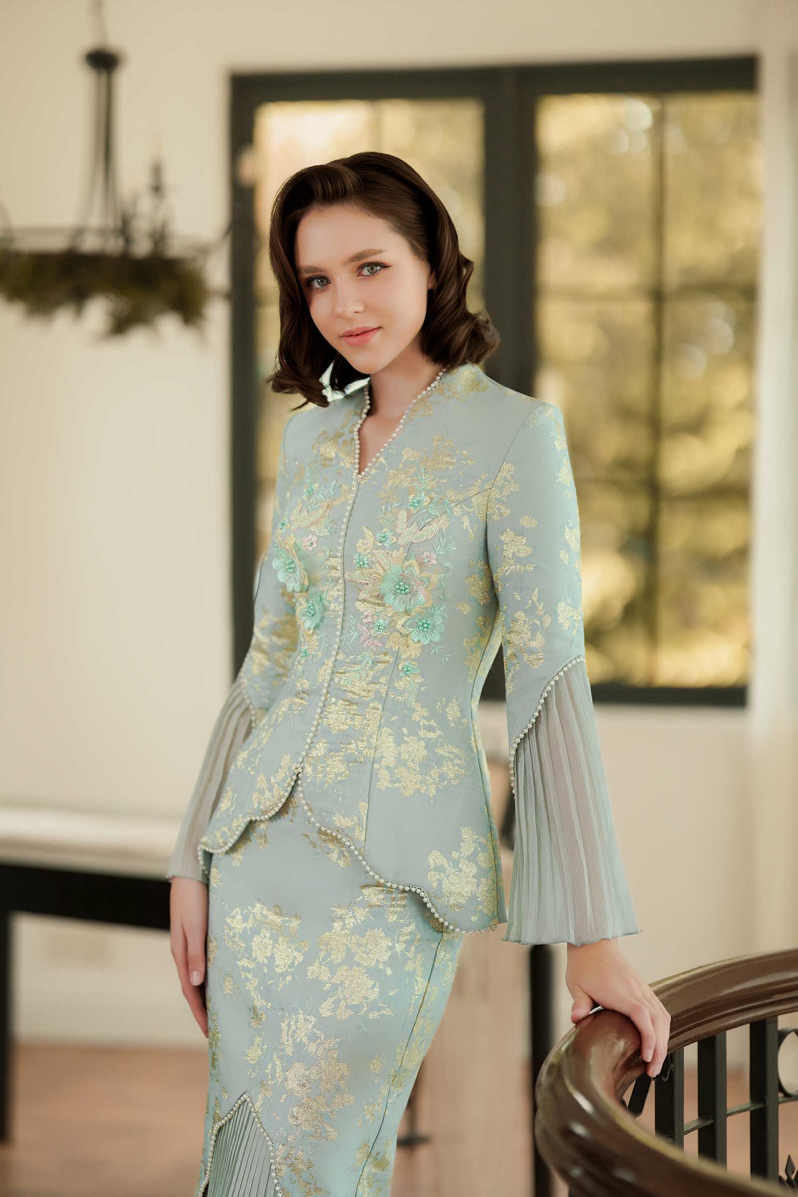 Rosabella Kebaya Set (Celadon Pearl) - Image 23