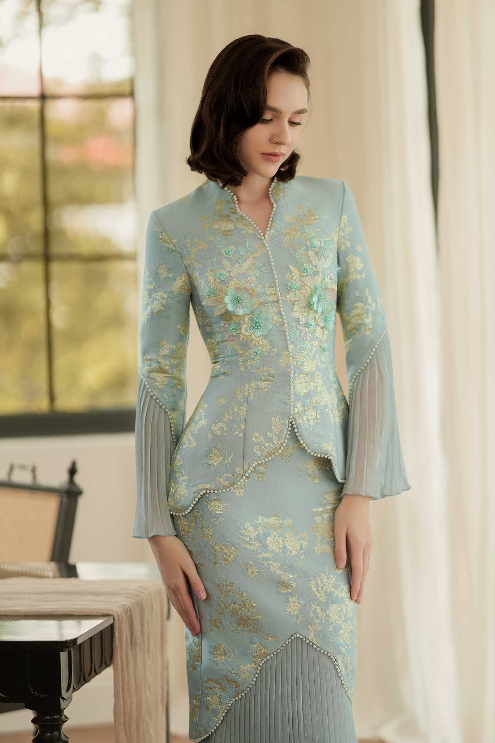 Rosabella Kebaya Top (Celadon Pearl) - Image 30