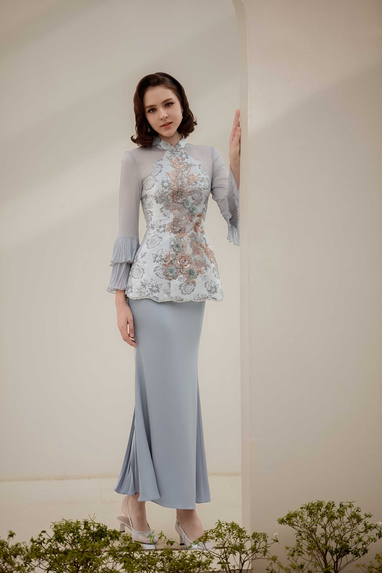 Alya Kebaya Set (Greyish Blue) - Image 11