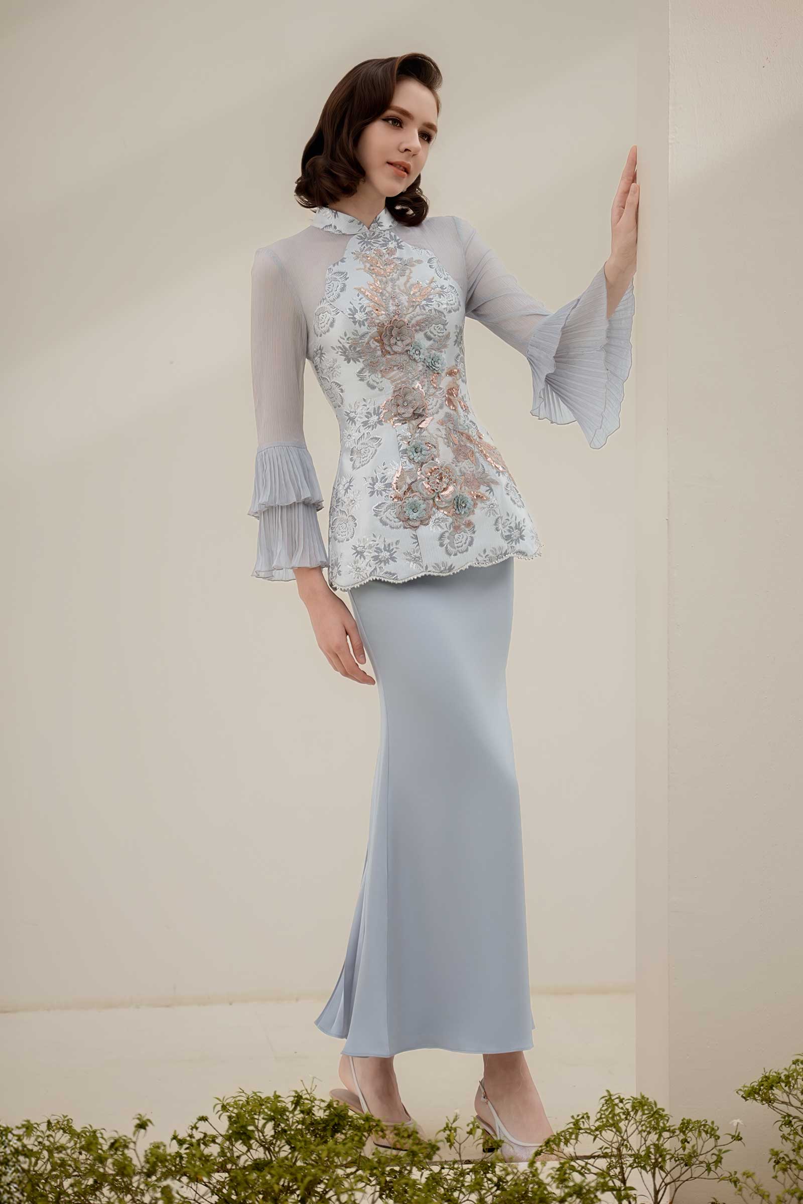 Alya Kebaya Set (Greyish Blue) - Image 12