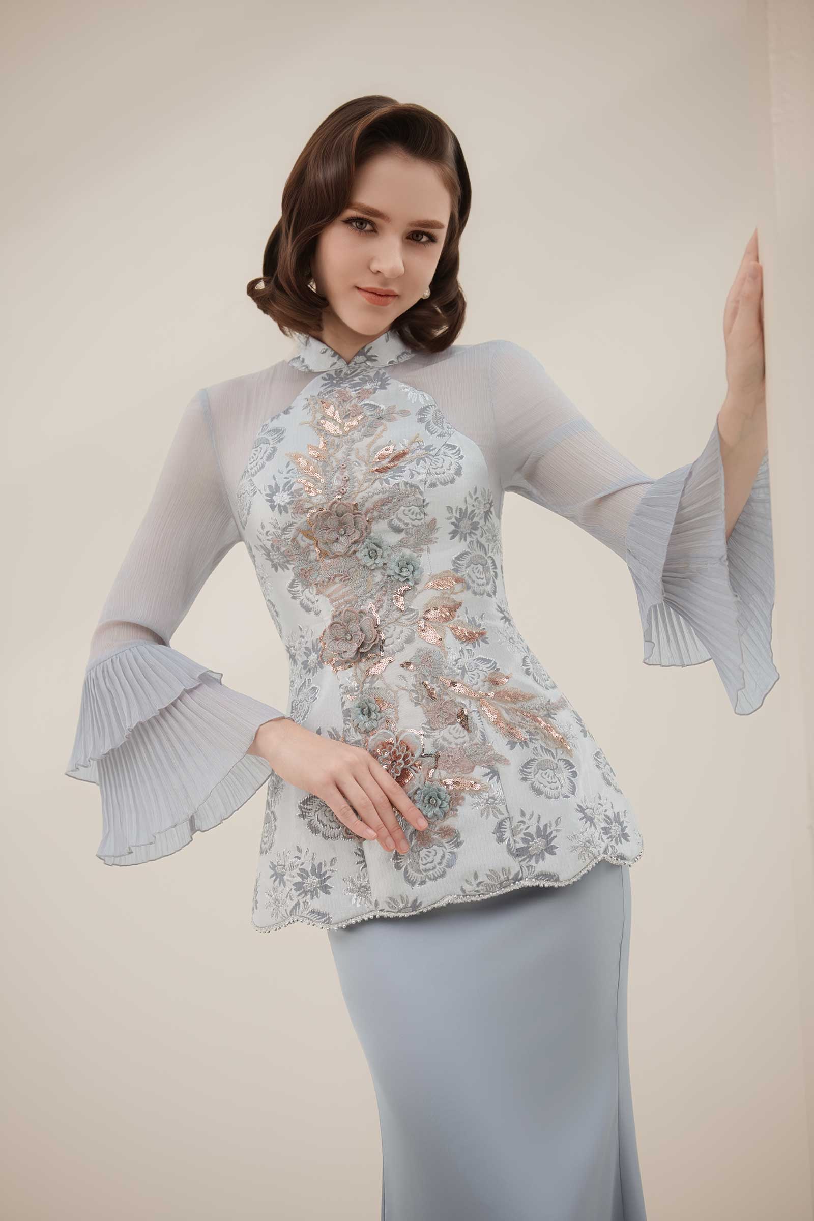 Alya Kebaya Set (Greyish Blue) - Image 20