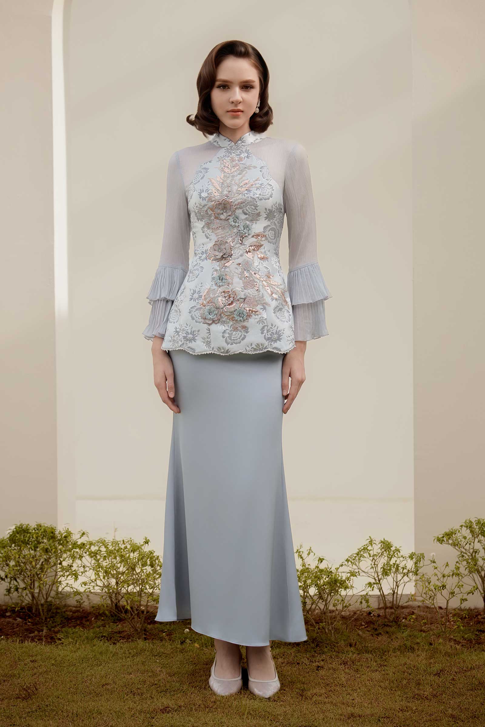 Alya Kebaya Top (Greyish Blue) - Image 13